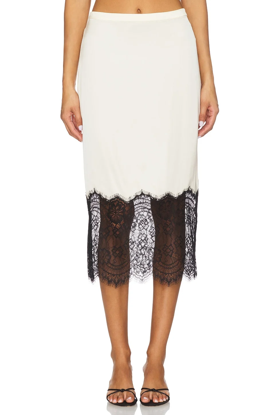 Satin Lace Slip Midi Skirt - 1