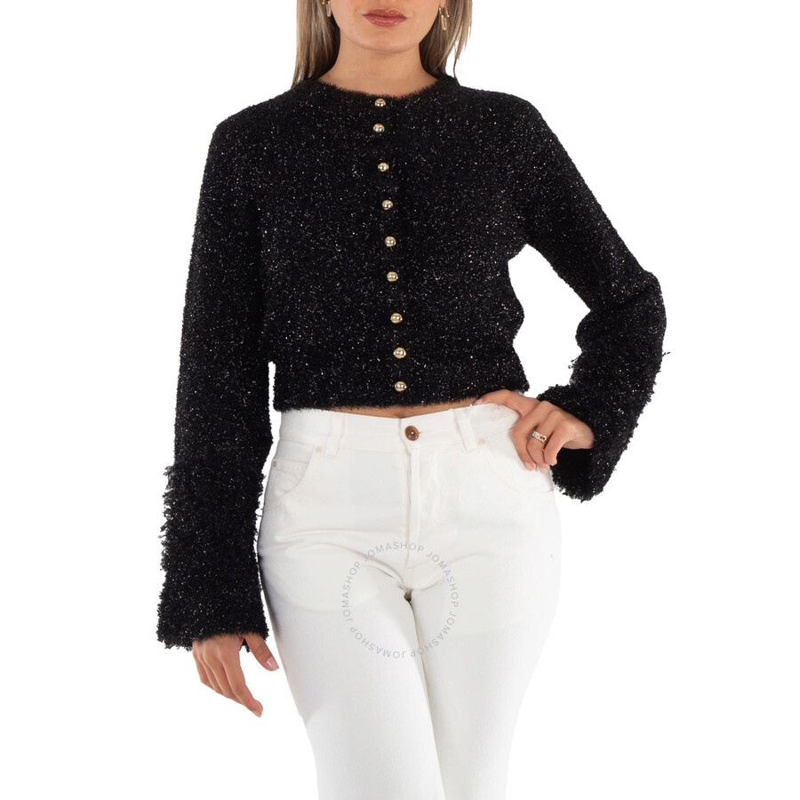 Rabanne Ladies Black Metallic Cropped Cardigan - 3