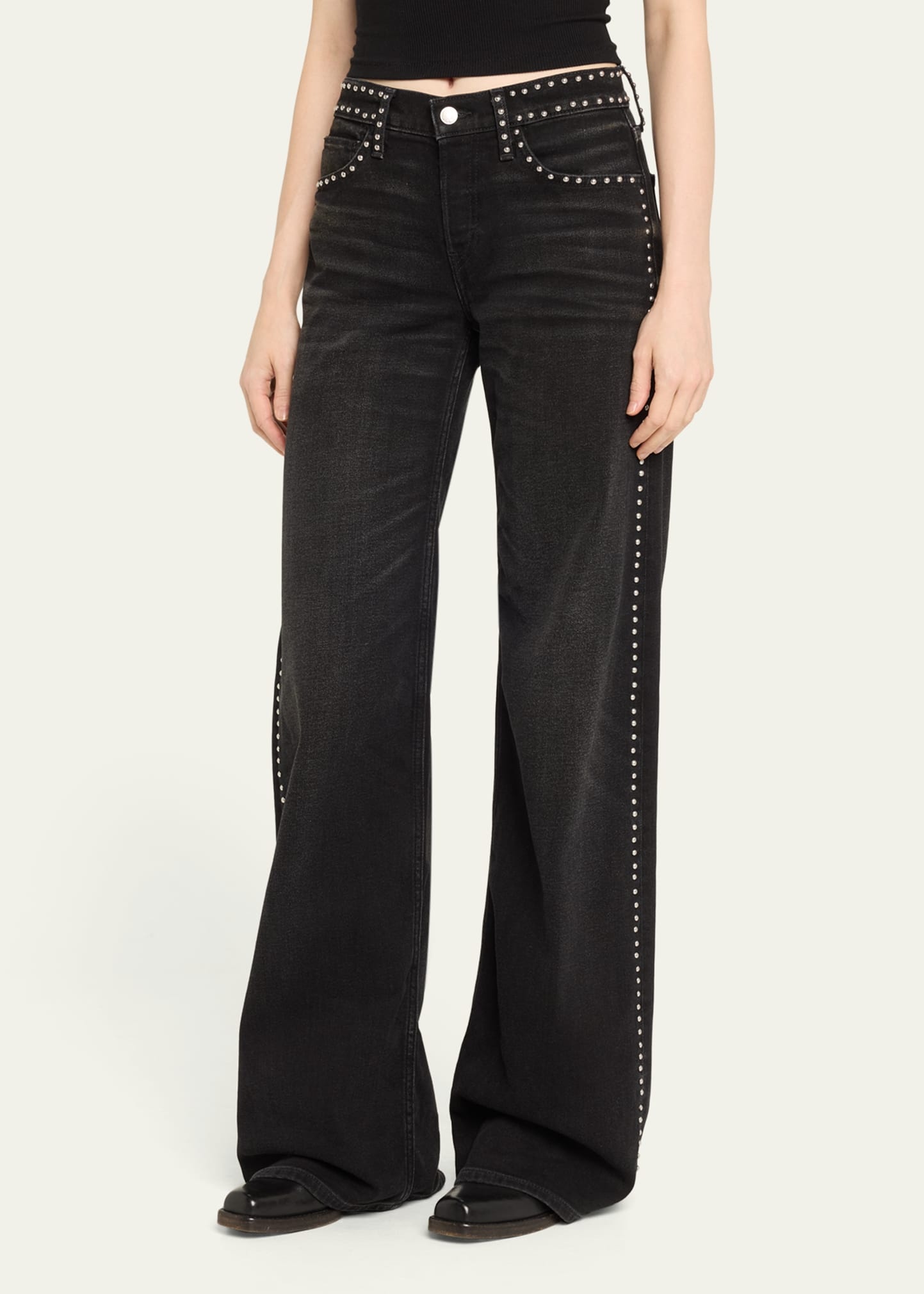 Studded Mid-Rise Wide-Leg Jeans - 4