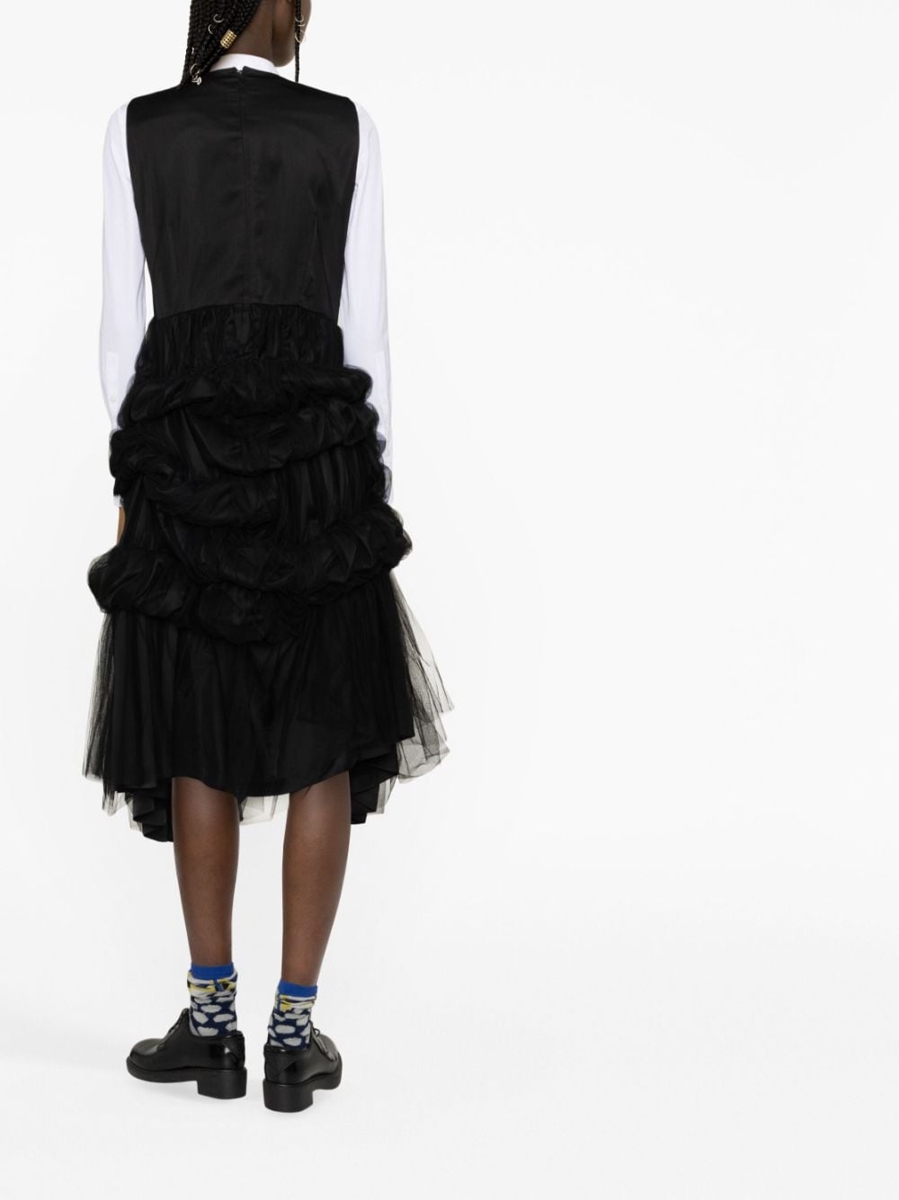 gathered-tulle and satin midi dress - 3