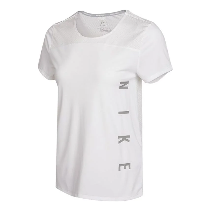 (WMNS) Nike Dri-FIT Reflective Logo Printing Quick Dry Breathable Sports Short Sleeve White T-Shirt - 1