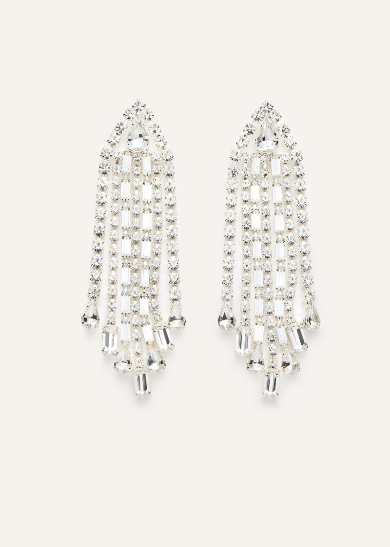 Silver statement fringe earrings with crystal accents 1