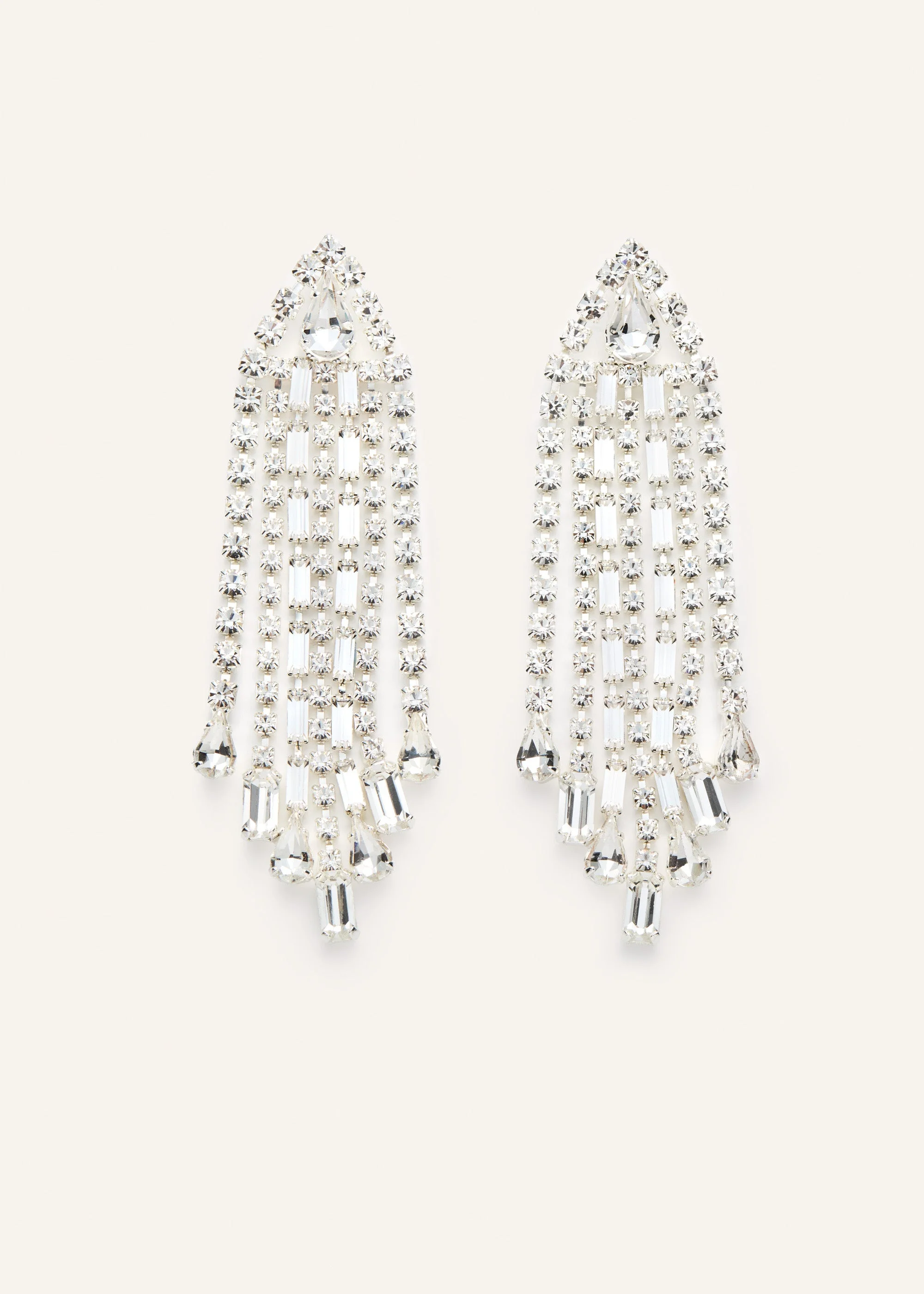 Silver statement fringe earrings with crystal accents - 1