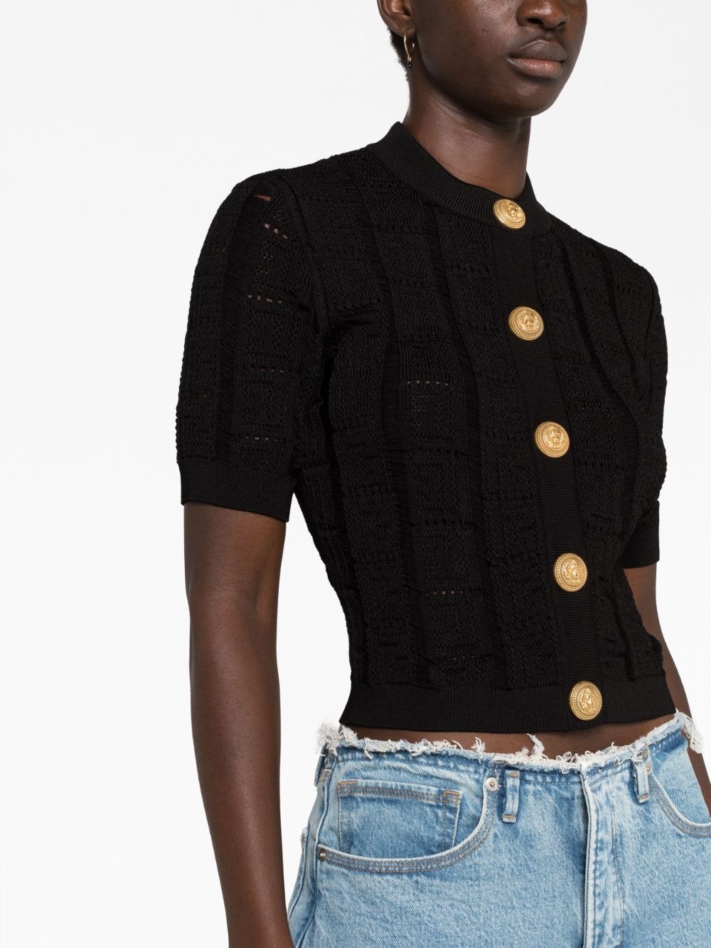 Balmain High Neck Monogram Knit Top