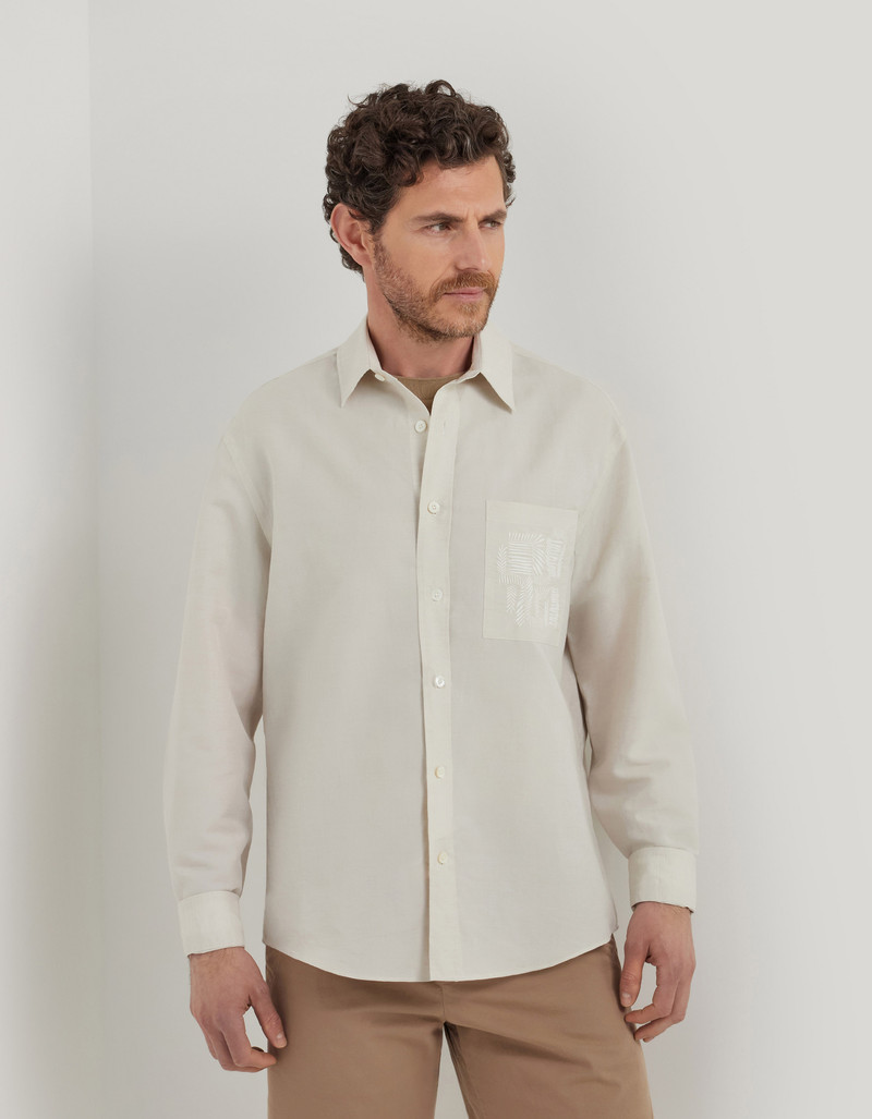 Canali CASUAL RELAXED FIT SHIRT IN BEIGE LINEN-COTTON WITH POCKET EMBROIDERY outlook