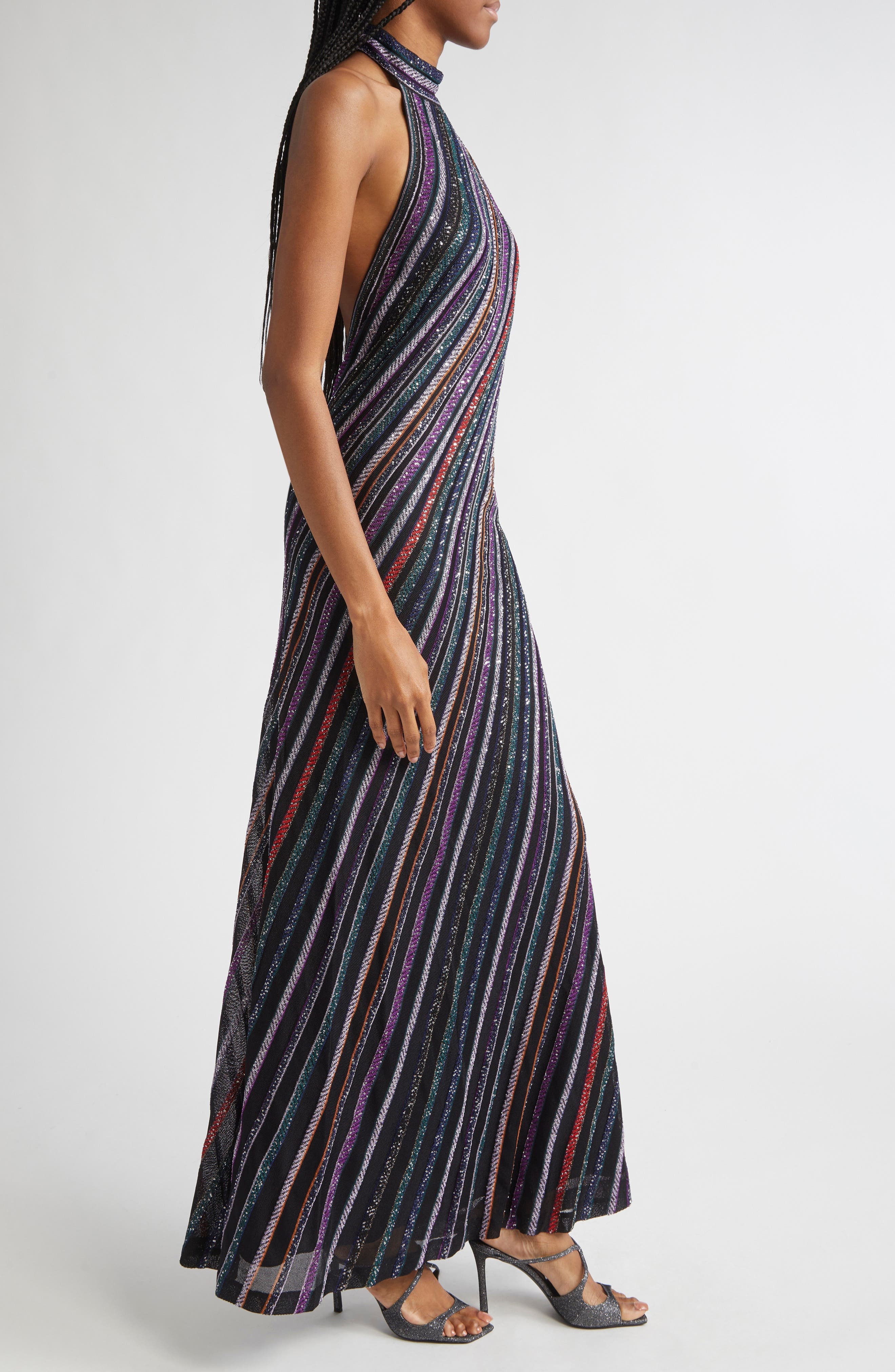 Missoni Sequin Stripe Metallic Knit Dress in Purple Black Orange Multi at Nordstrom - 3