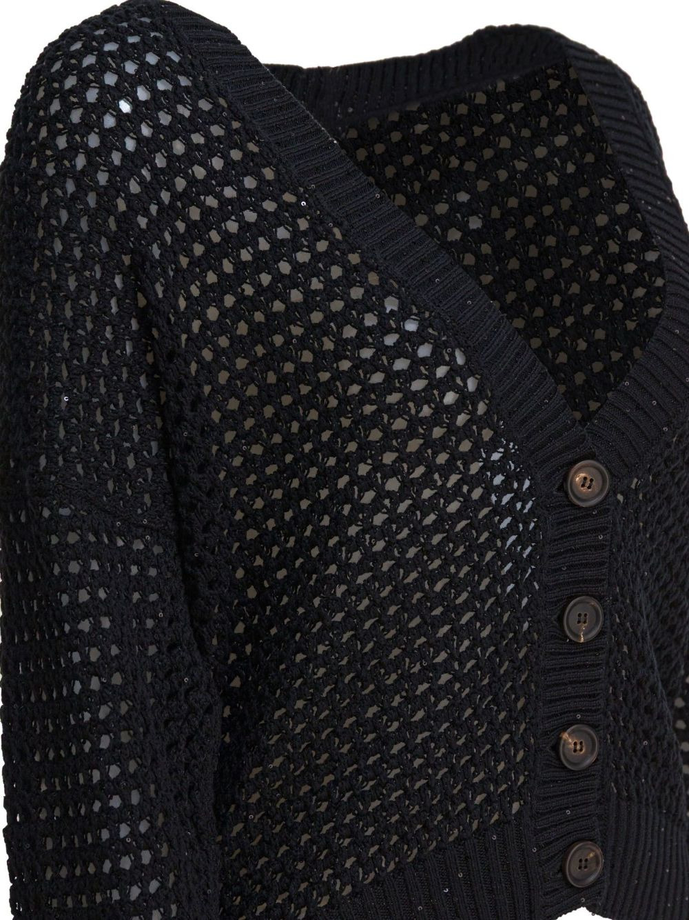 sequin-embellished open-knit cardigan - 5