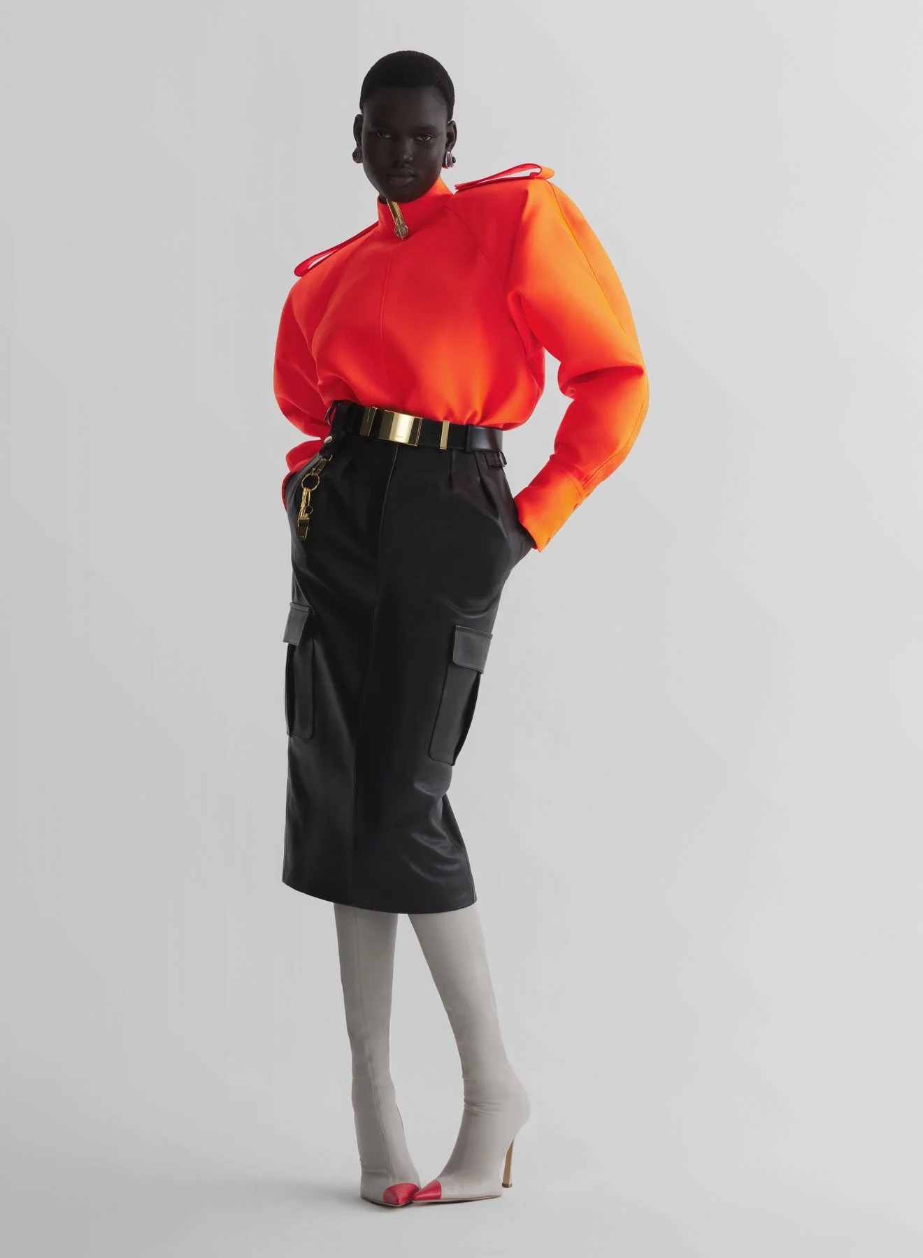 black leather cargo skirt - 1