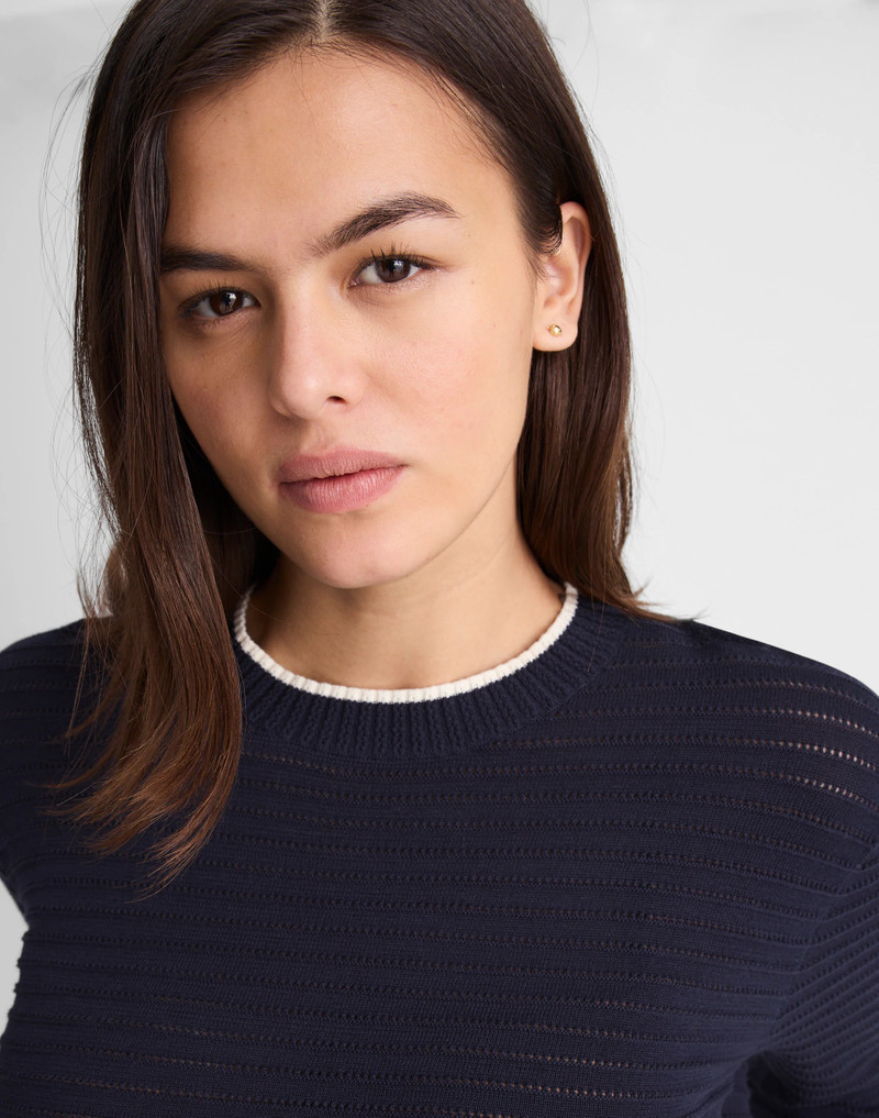 Striped Textured-Stitch Crewneck Sweater in 100% Cotton 6