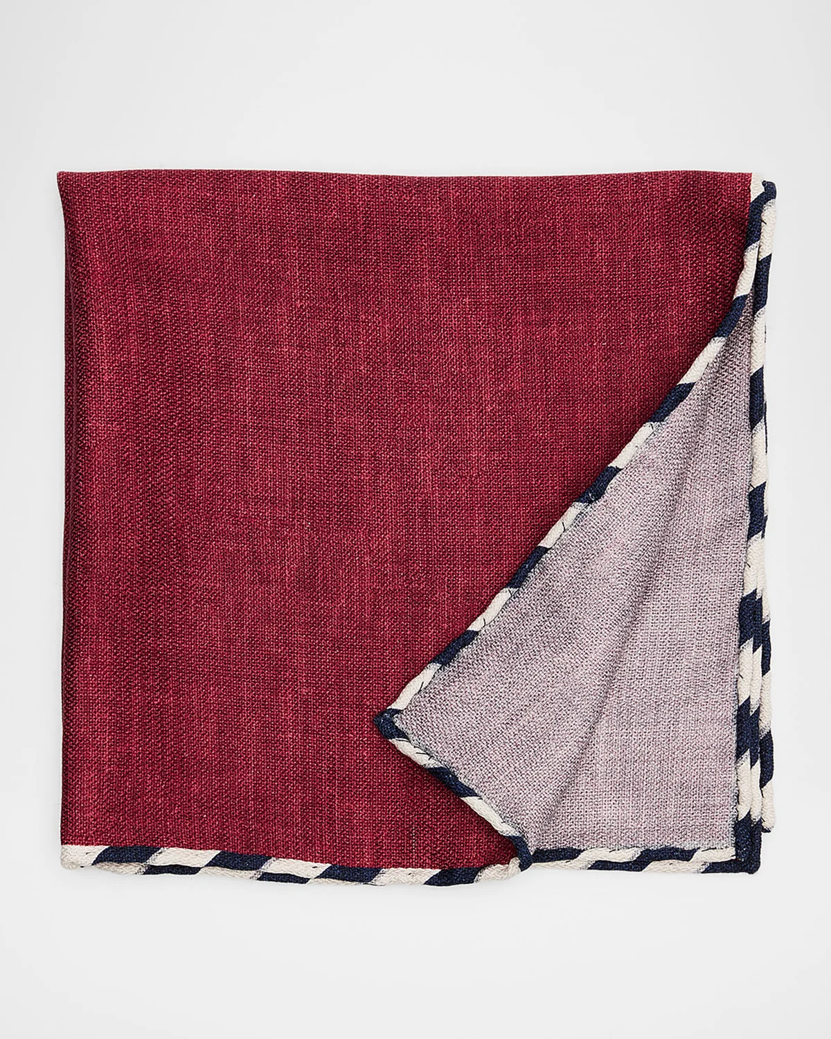 Men's Double-Face Stripe-Trim Silk Pocket Square - 1
