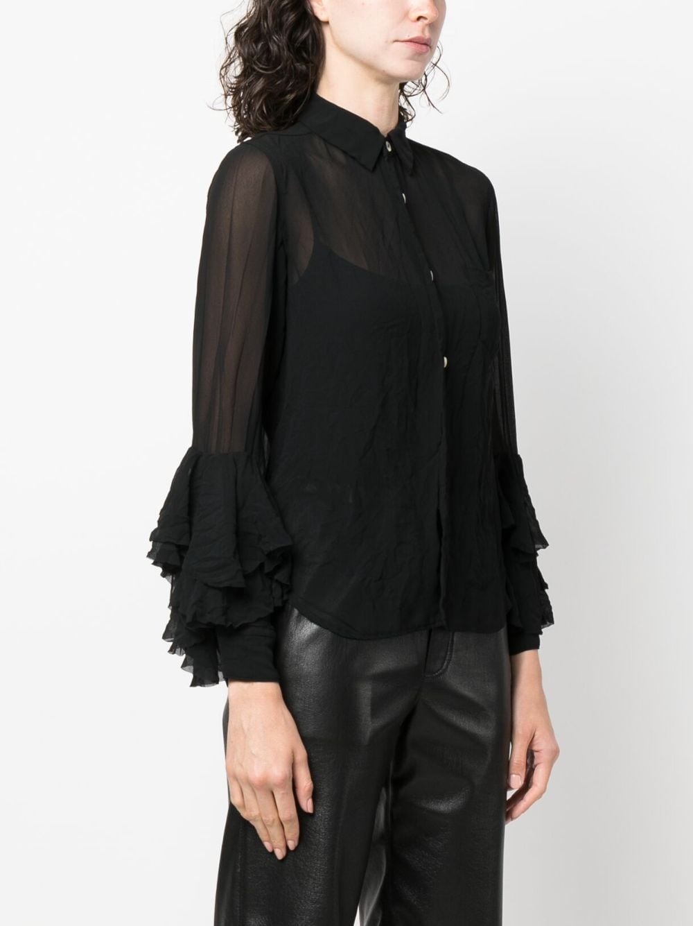 ruffle-detailed semi-sheer shirt - 3