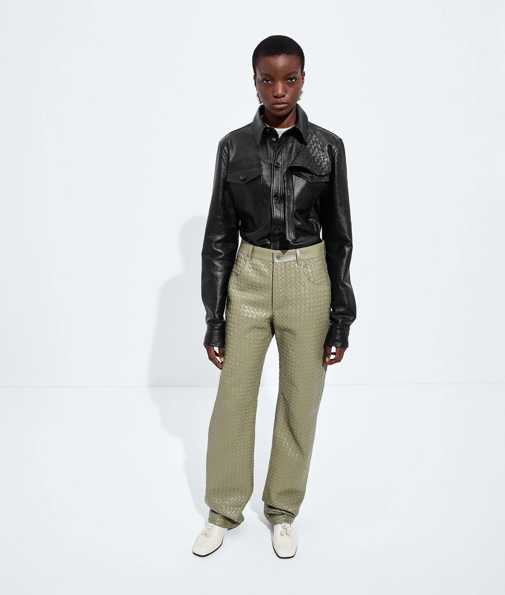 Intrecciato Leather Pants - 1