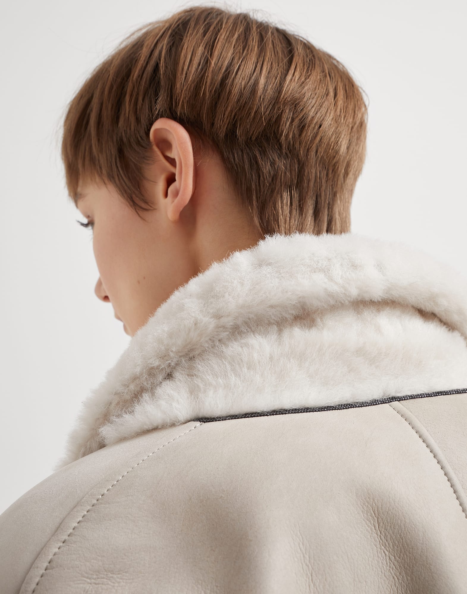 Fuzzy shearling reversible outerwear jacket with monili - 3