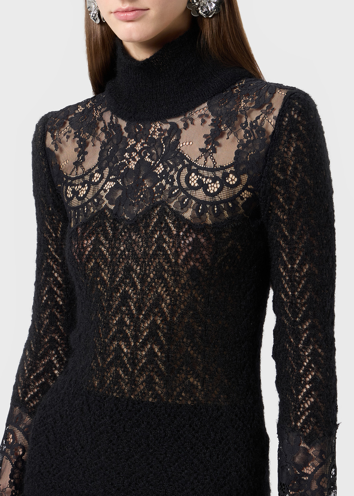 LACE AND MARABOU FEATHER NETTED TOP - 5