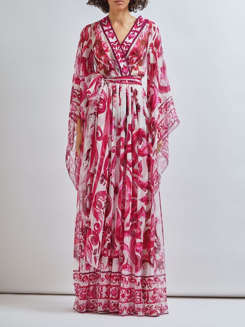 Maiolica print silk chiffon long dress - 2