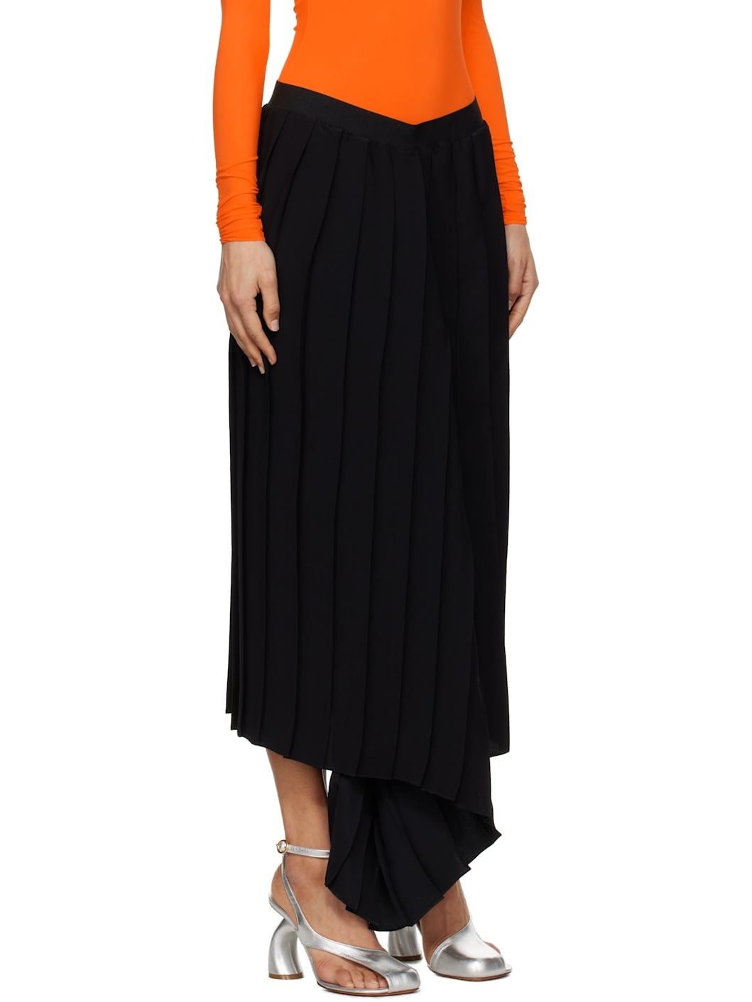 Black Drape Pleated Midi Skirt - 2