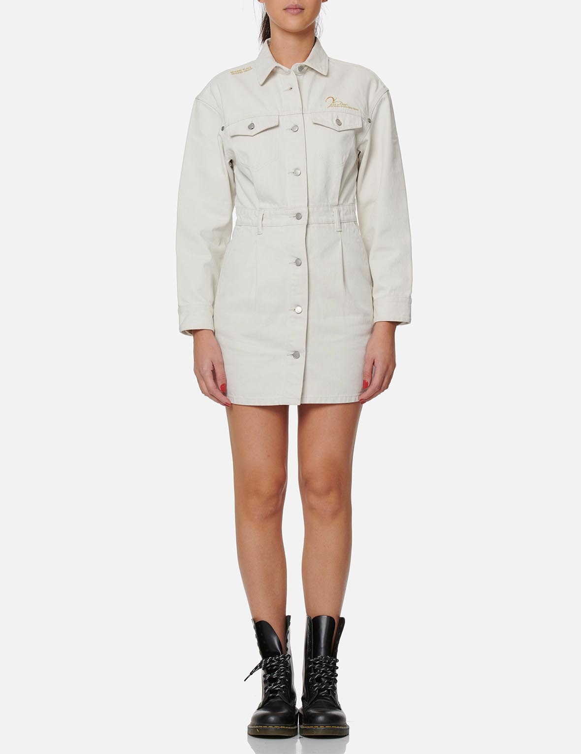 Slashed Seagull Embroidered Denim Dungaree Dress - 5