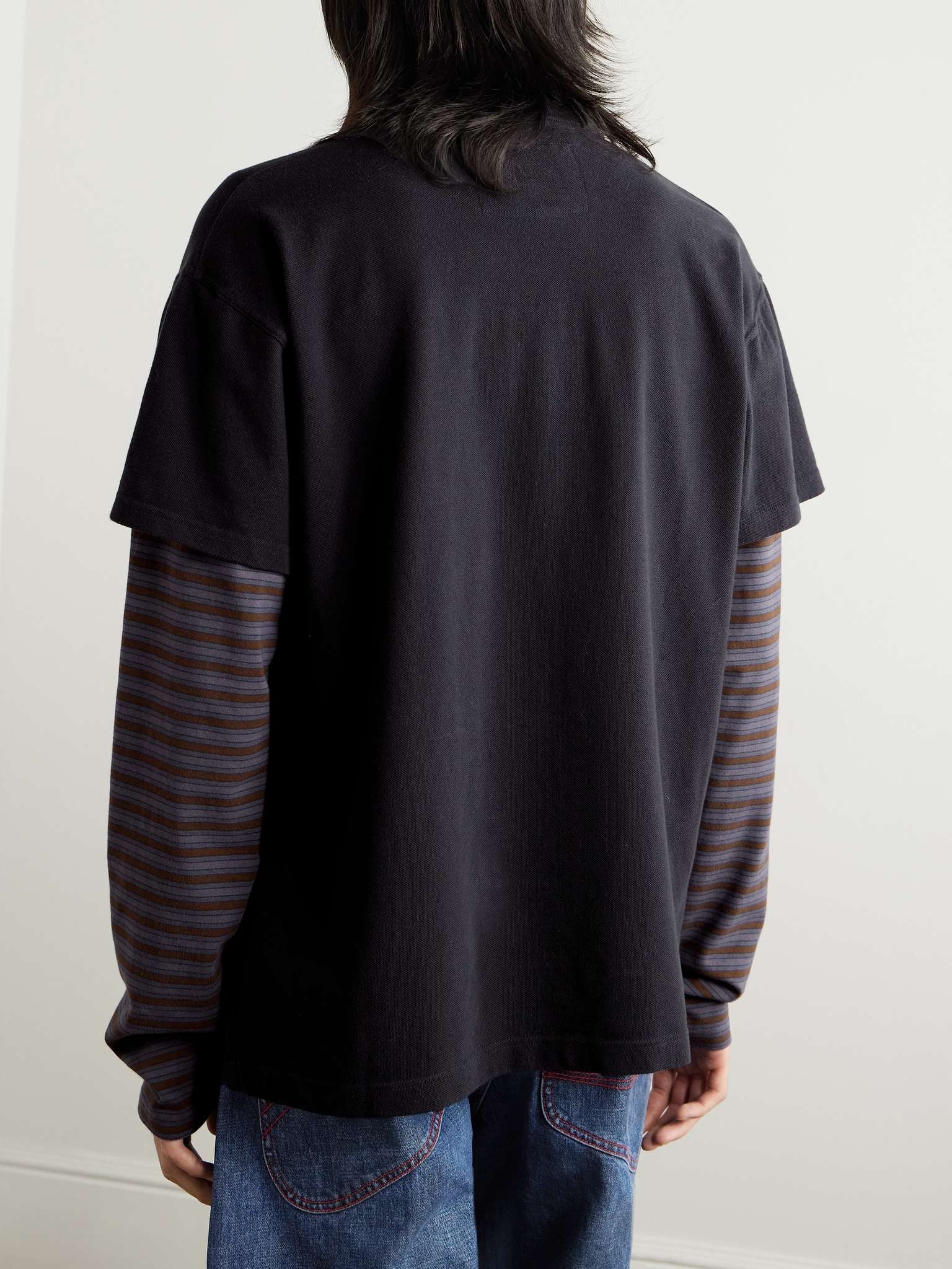 Layered Striped Jersey-Trimmed Cotton-Piqué Polo Shirt - 3