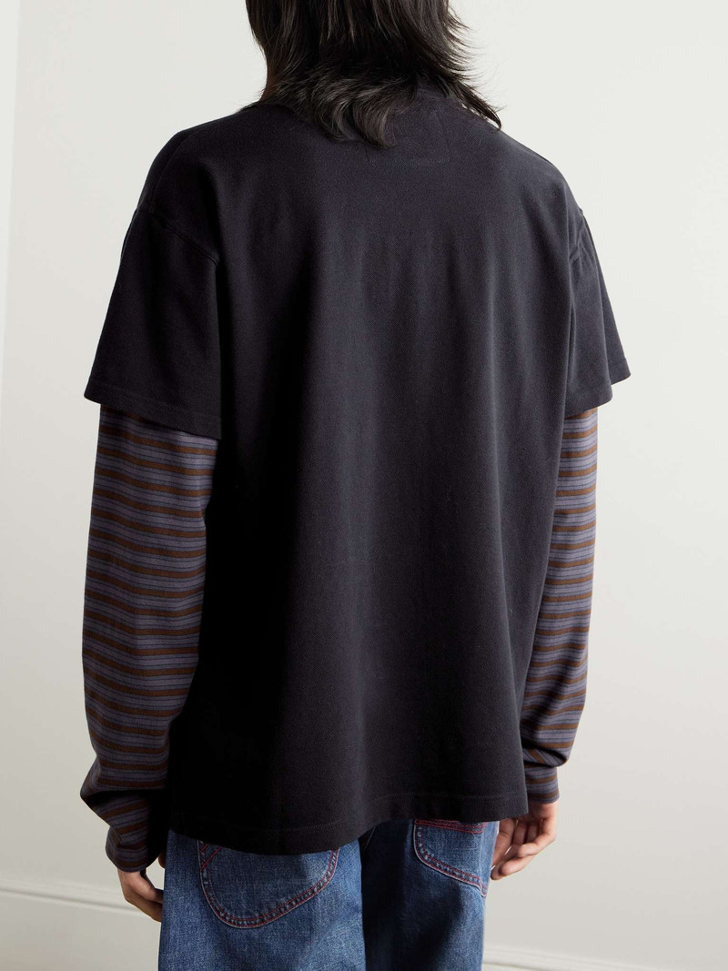 Layered Striped Jersey-Trimmed Cotton-Piqué Polo Shirt 3