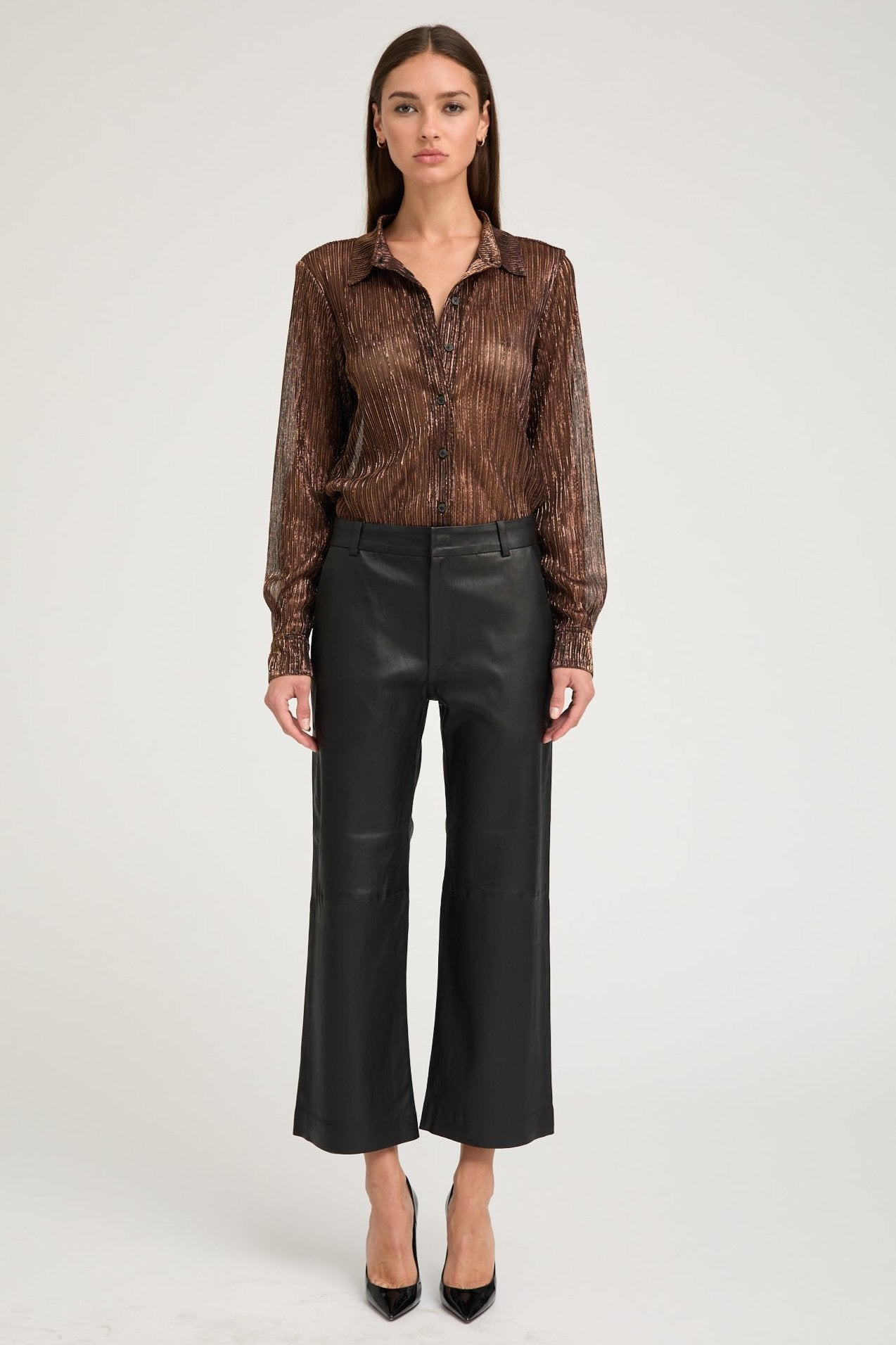 METALLIC BRONZE FITTED BUTTON DOWN - 2