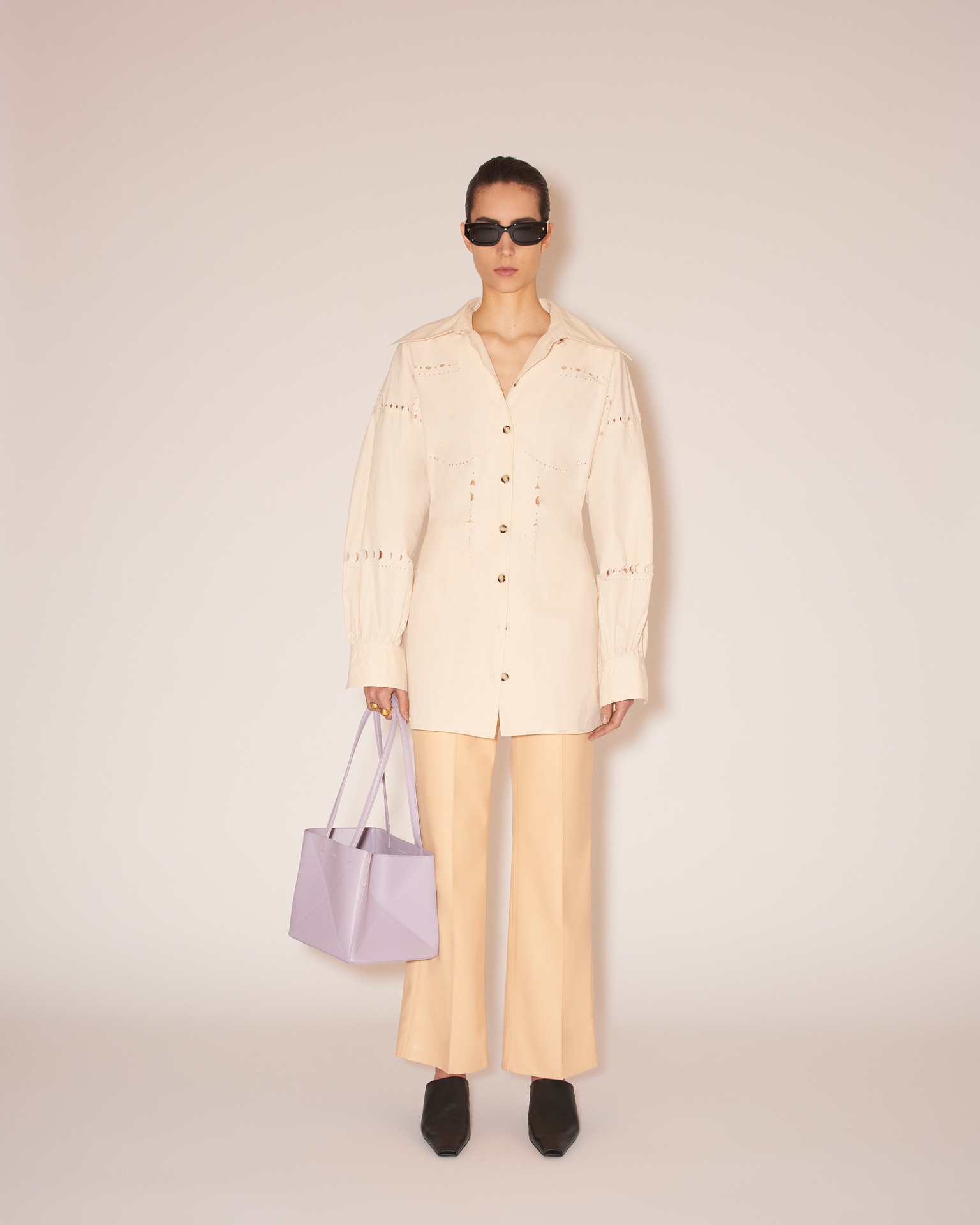 FEDA - Heavy poplin laser-cut shirtdress - Creme - 3