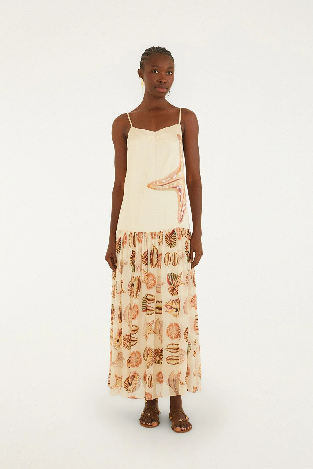 Sand Marine Shells Pleated Sleeveless Maxi Dress - 1