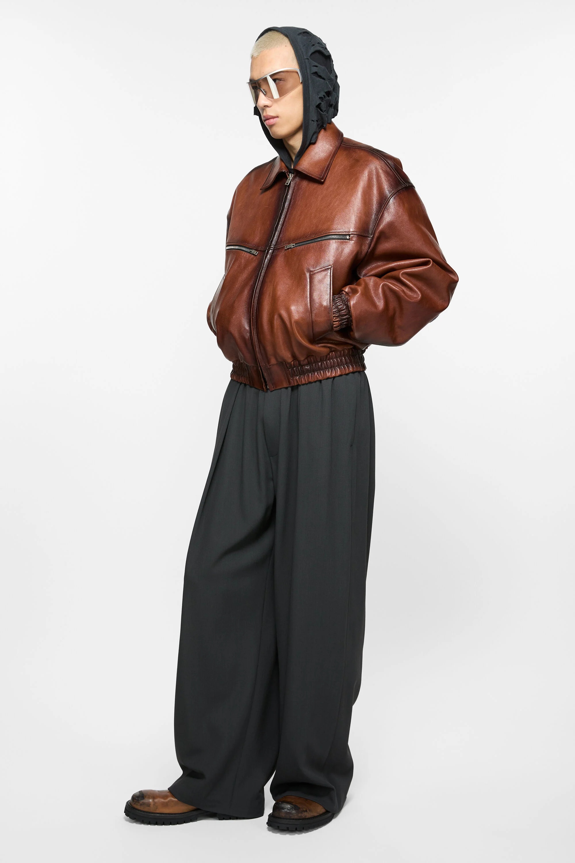 Leather bomber jacket - Cognac brown - 5