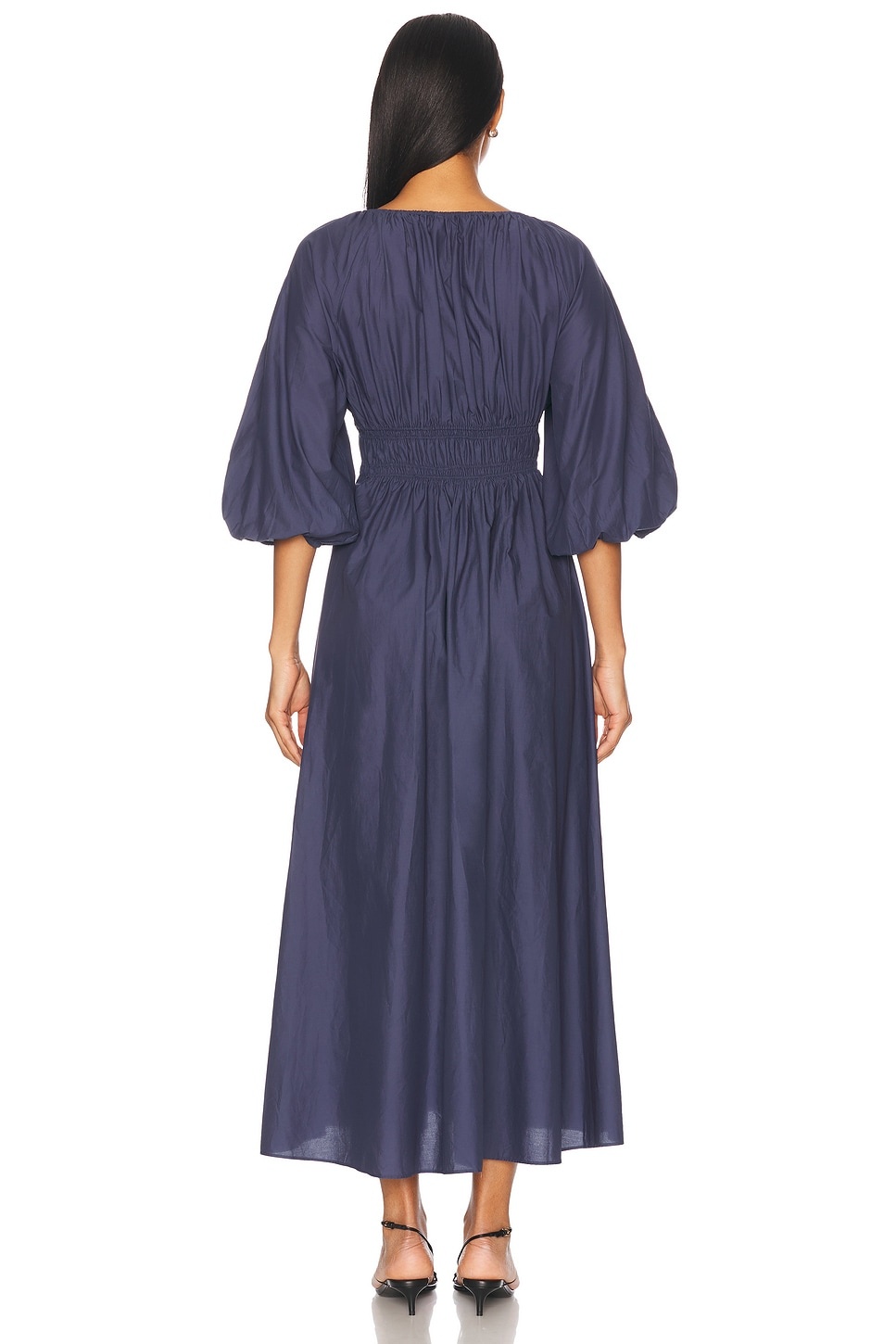 Shirred Plunge Button Dress - 3