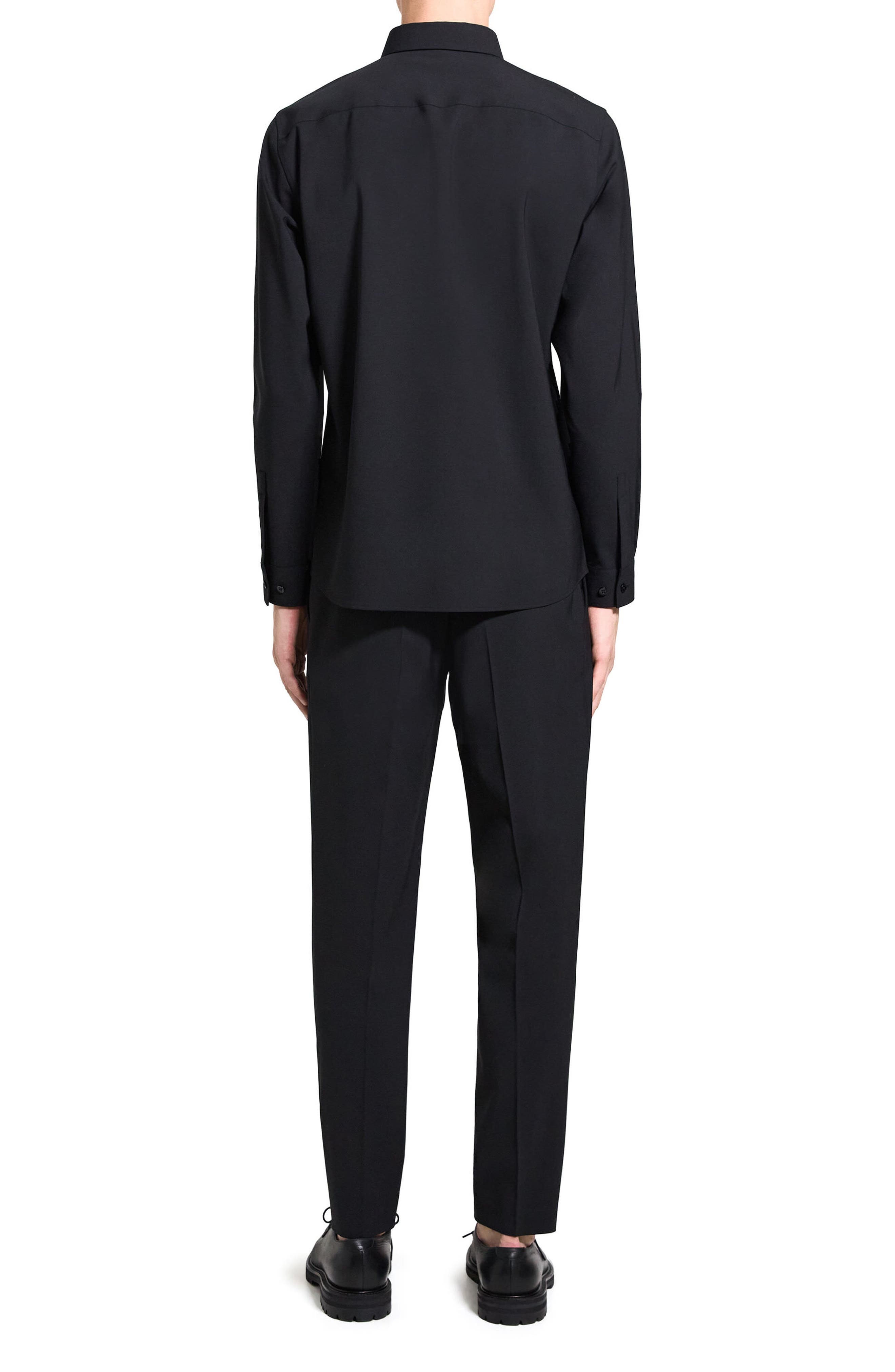 Theory Hugh Stretch Virgin Wool Button-Down Shirt in Black at Nordstrom - 7