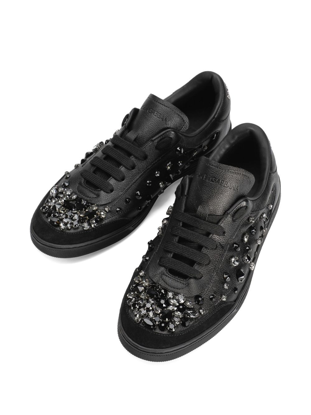 crystal-embellished leather sneakers - 4