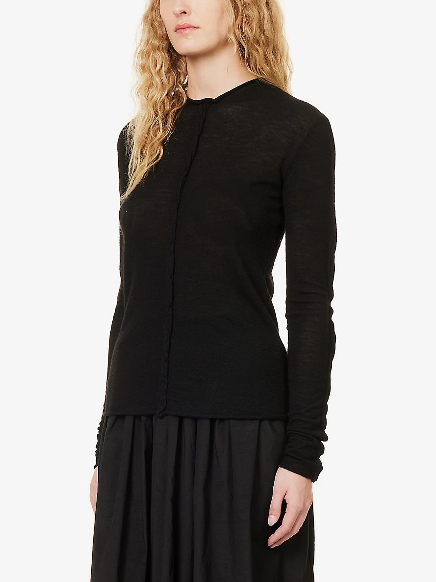 Long-sleeved brushed-texture cashmere knitted top - 3