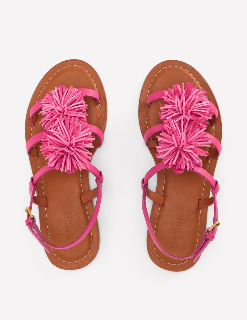 Pom Pom Flat Sandals-Pink 5