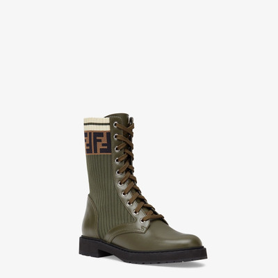 FENDI Green leather biker boots with stretch fabric outlook