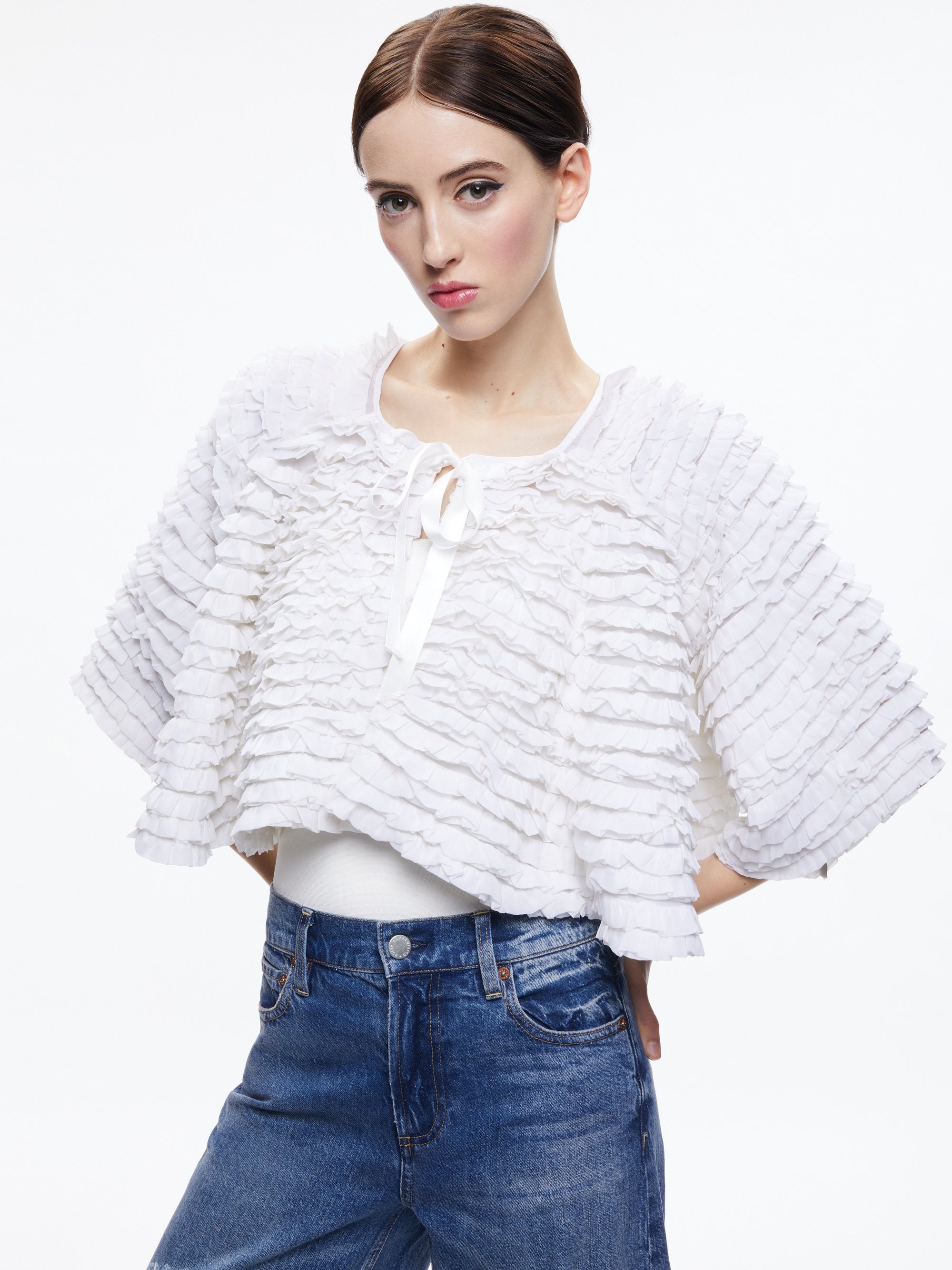 LOREE RUFFLE TIE FRONT CROPPED JACKET - 2