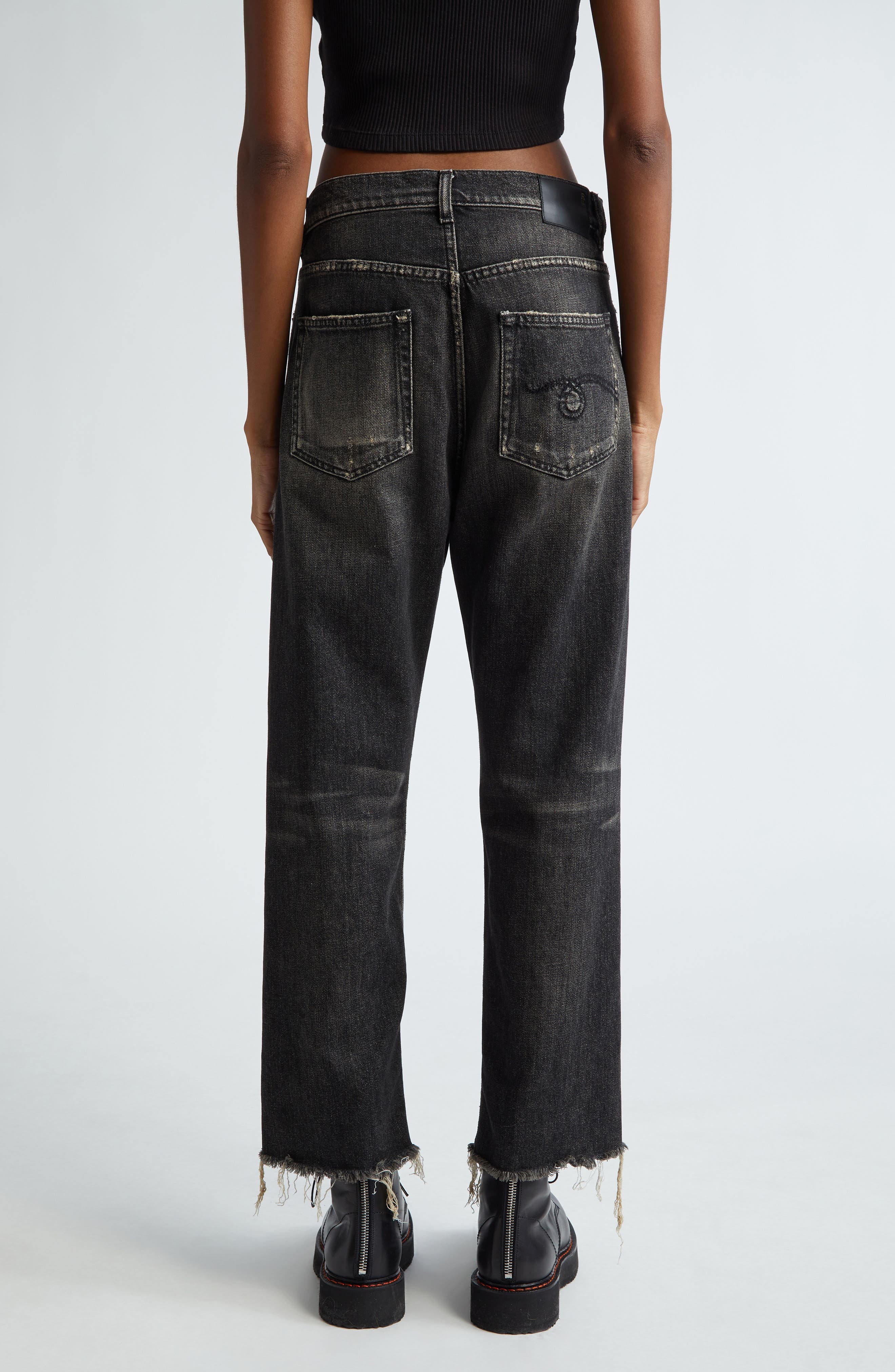 Distressed Fray Hem Stretch Boyfriend Jeans - 3