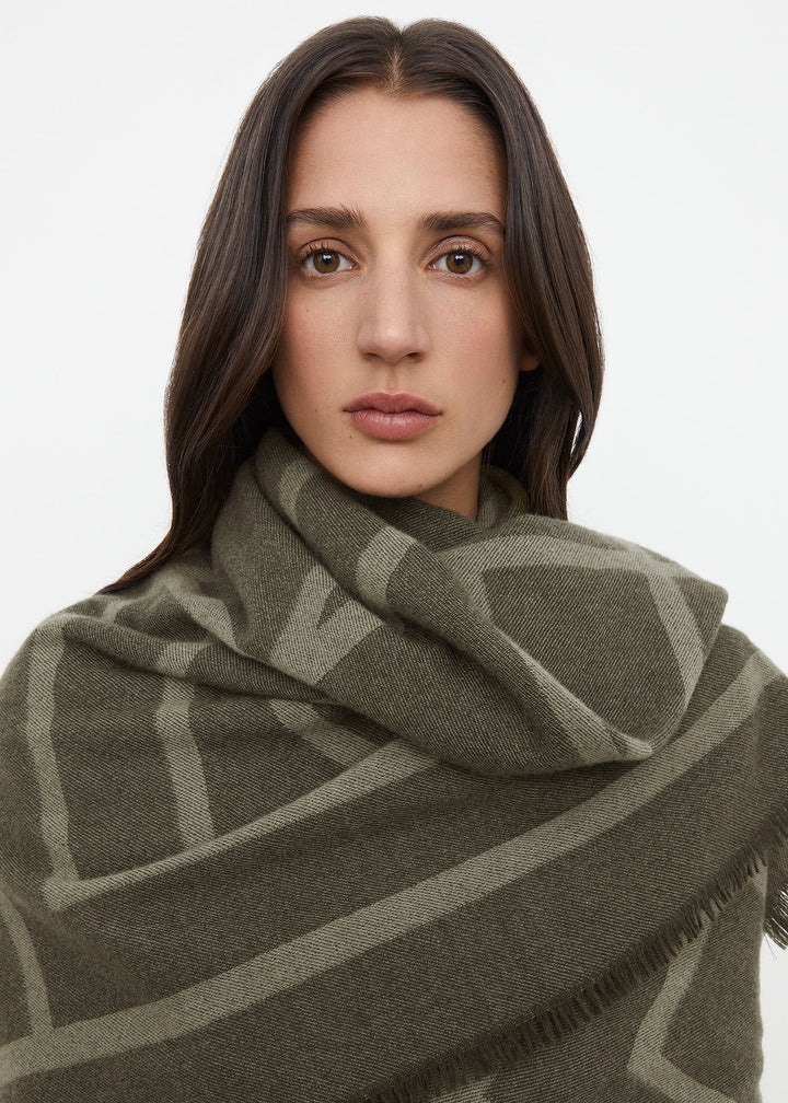 Monogram wool cashmere scarf sage - 4