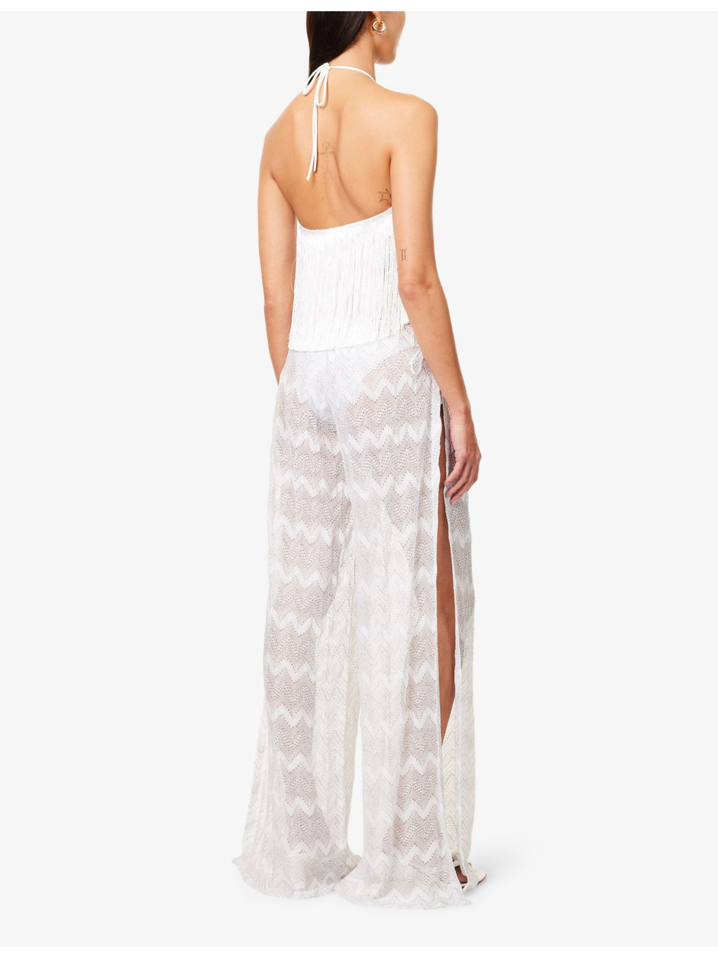 Miss 3D Chevron Fringe Knitted Metallic Jumpsuit - 4