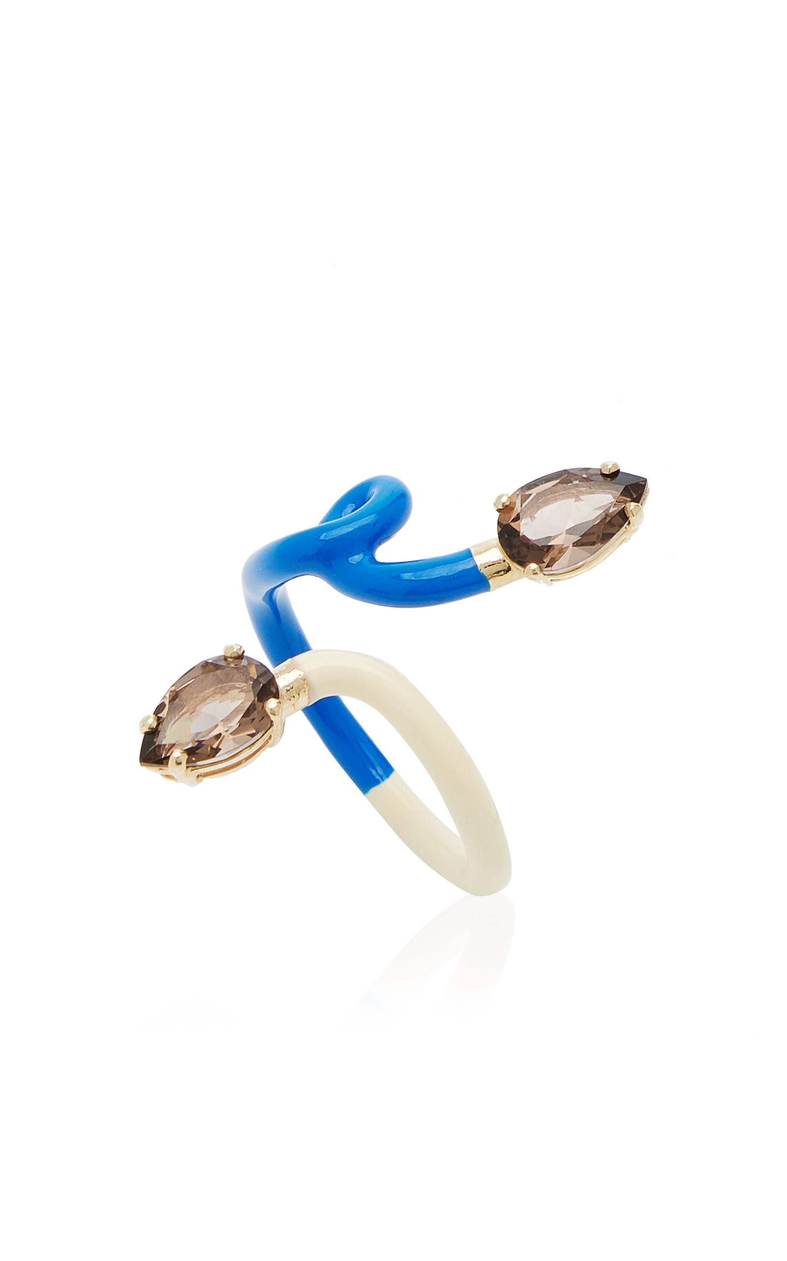 B 9K Yellow Gold Quartz Enameled Double Vine Ring multi - 3