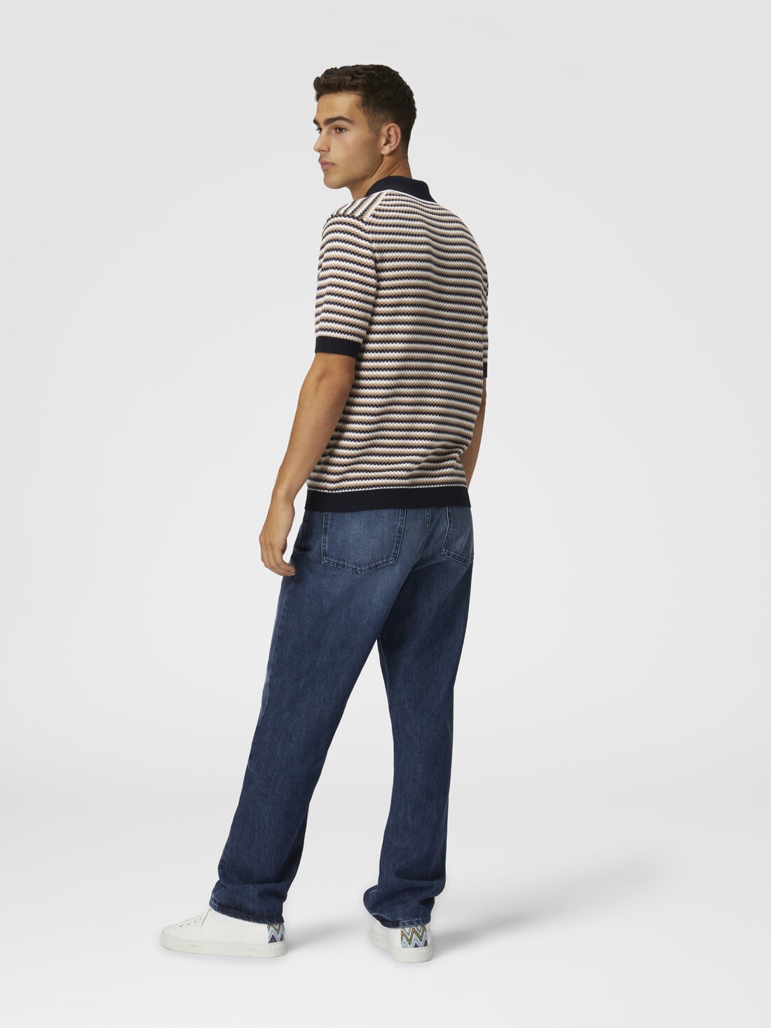 Zig zag cotton knit polo shirt - 3