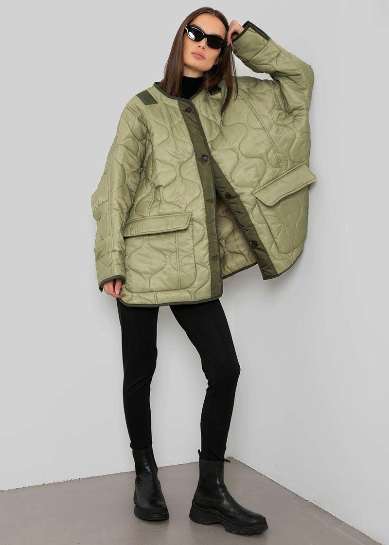 Teddy Quilted Jacket - Moss Green 5