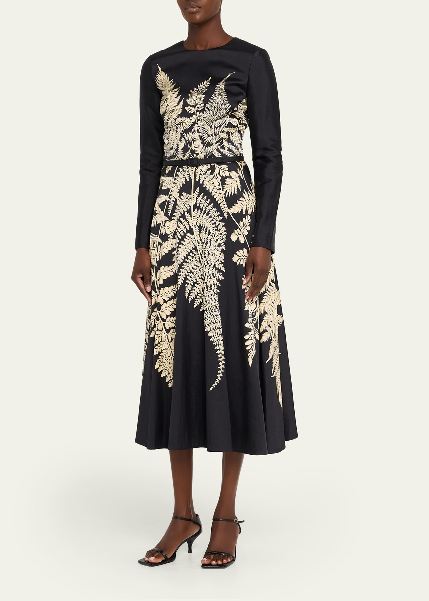 Fern-Print Long-Sleeve Midi Dress - 4
