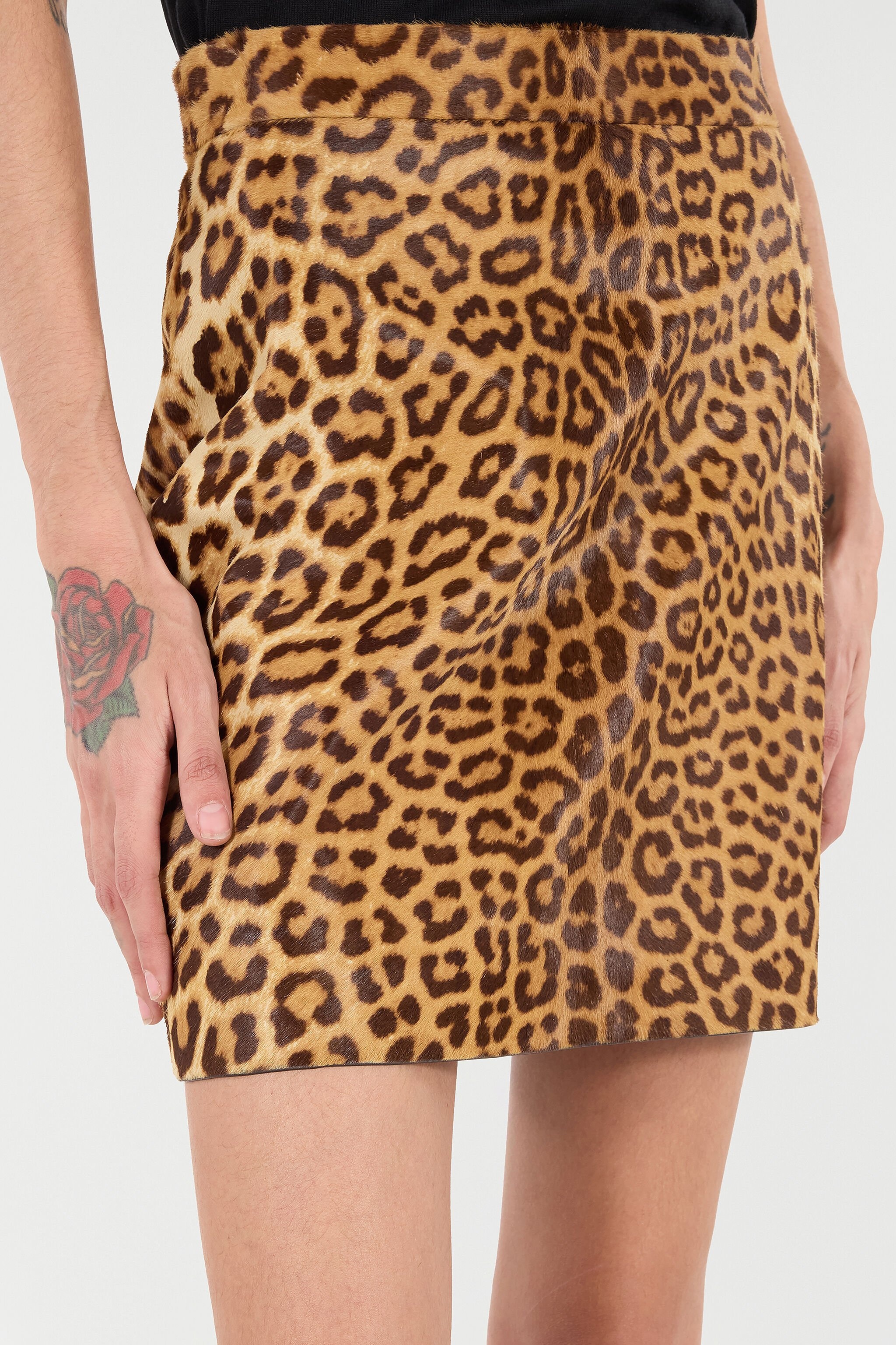Leather Mini Skirt with Leopard Skin Print - 7