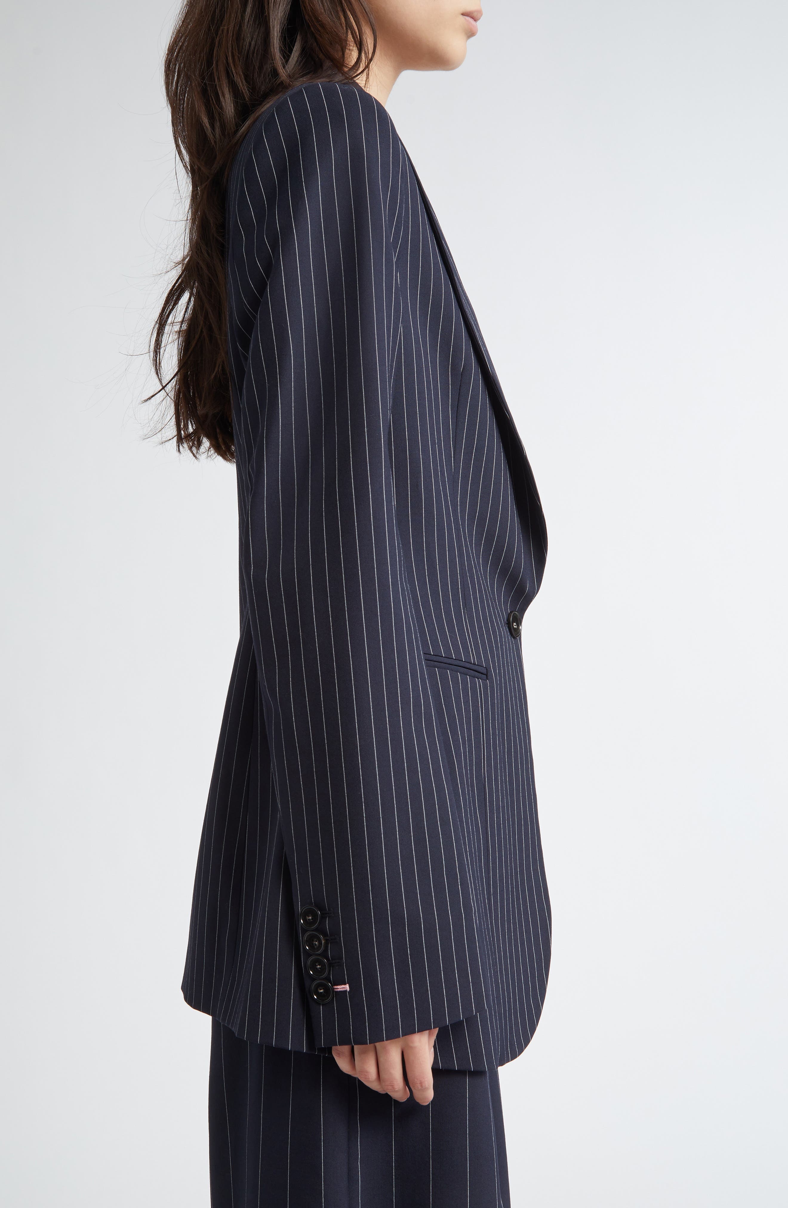 Stella McCartney Pinstripe Wool One-Button Blazer in Ink at Nordstrom - 4