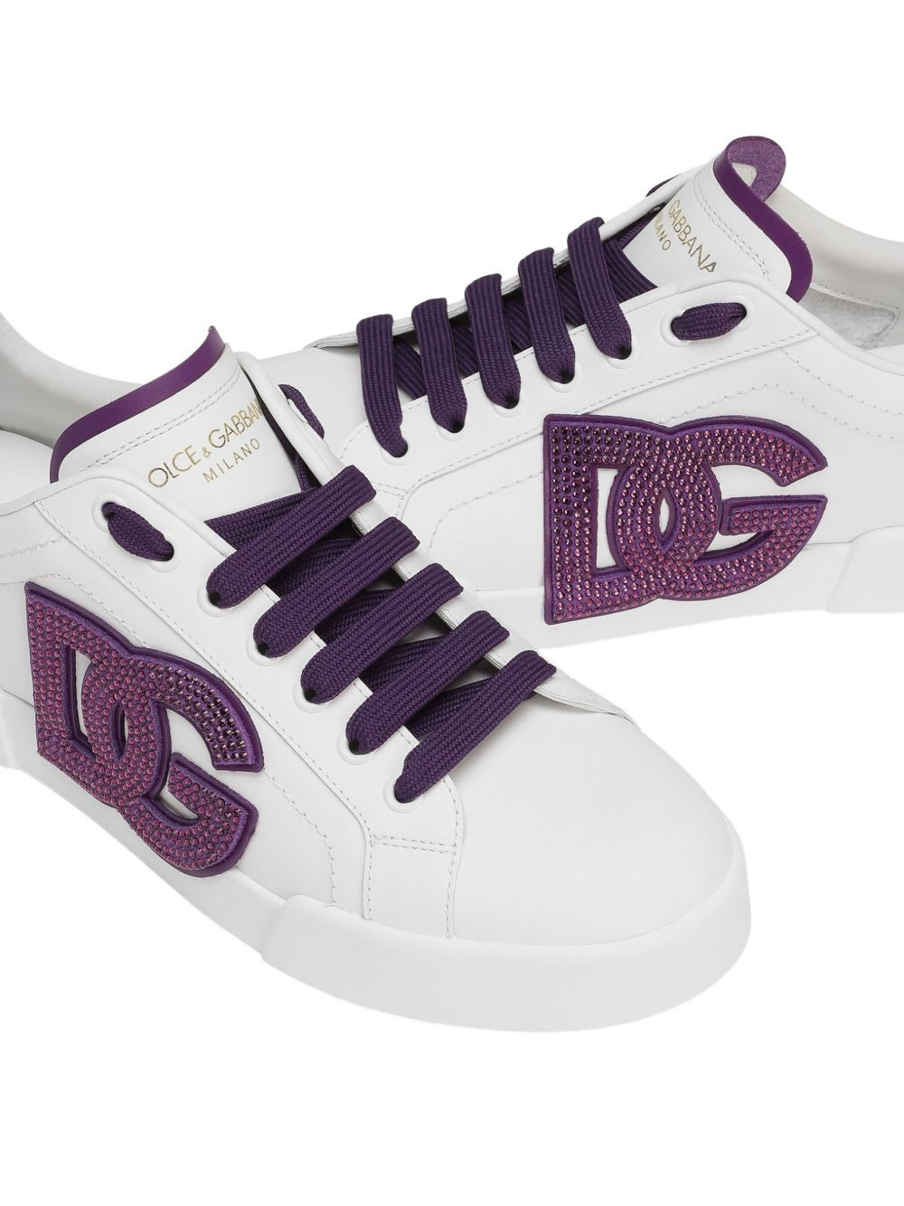 crystal-embellished leather sneakers - 3