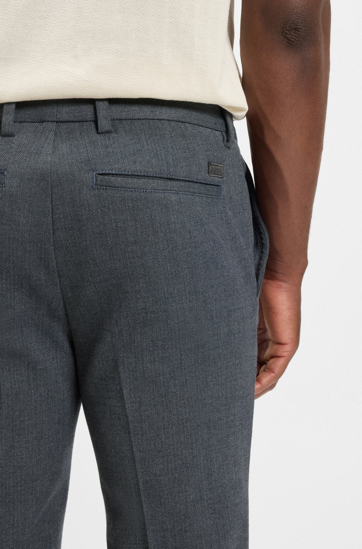 SLIM-FIT TROUSERS IN BRUSHED HERRINGBONE - 5