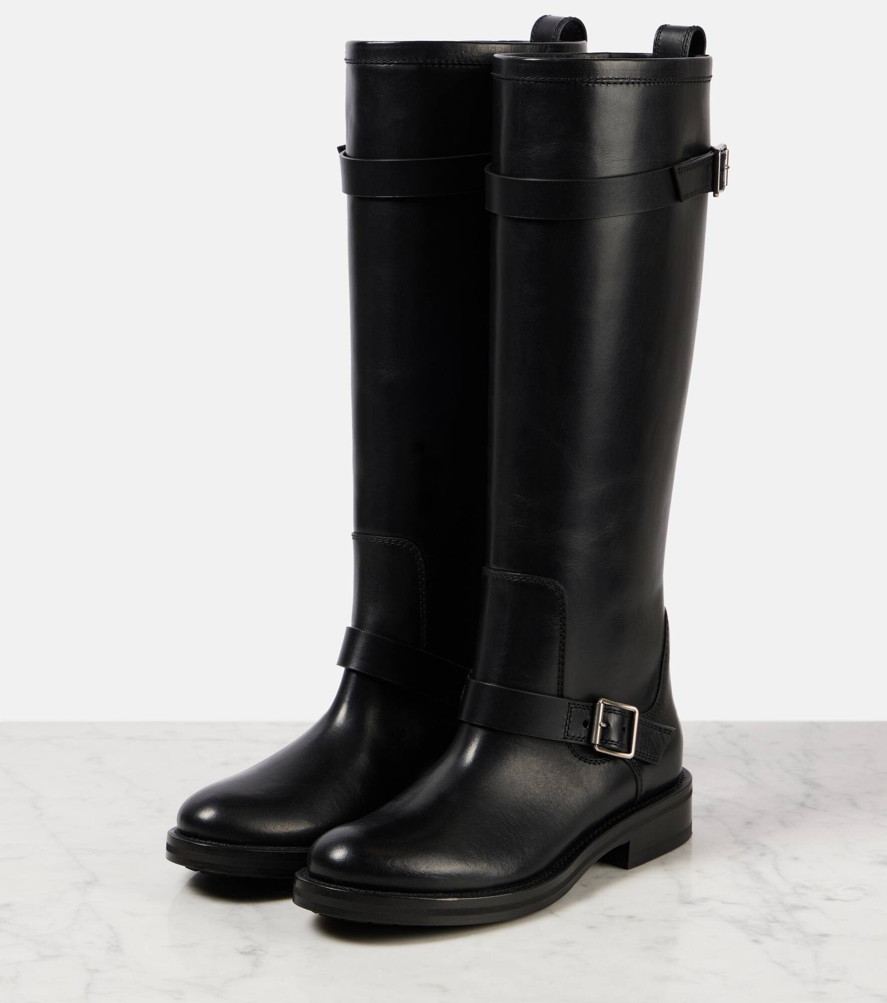 River leather knee-high biker boots - 4