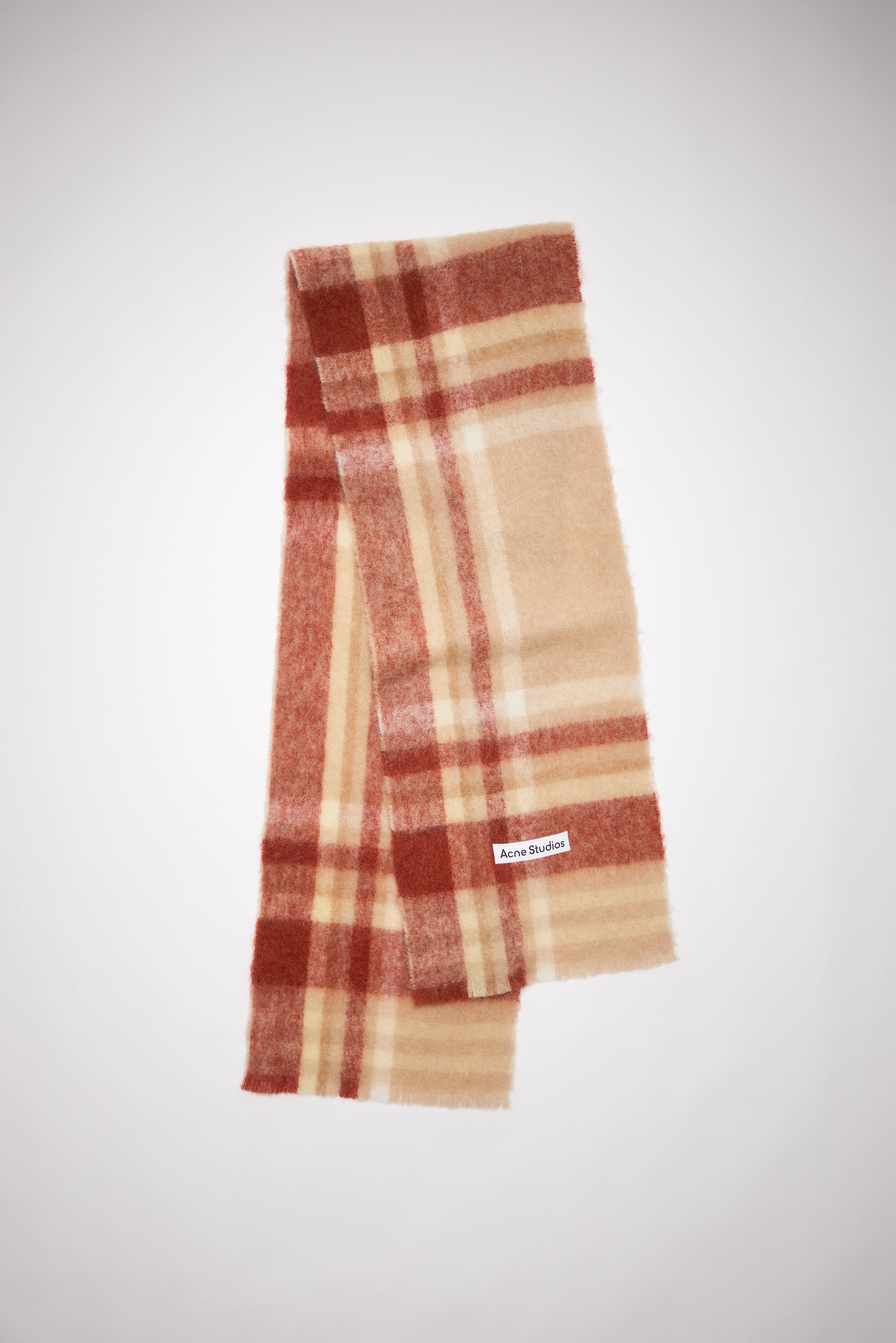 Checked logo wool scarf - Beige/rust red - 1