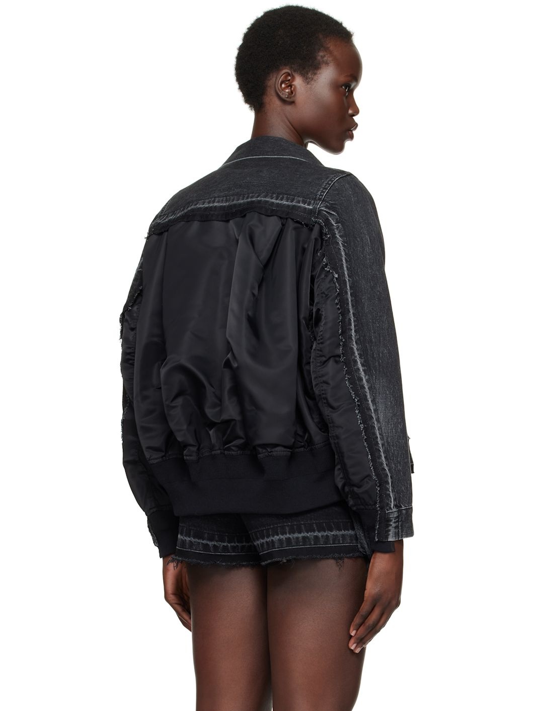 Black Nylon Twill Denim Jacket - 3