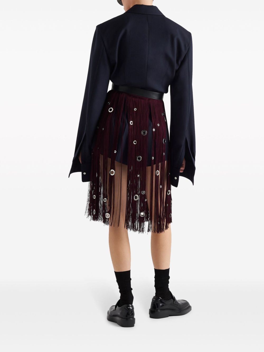 eyelet-embellished fringed midi skirt - 3