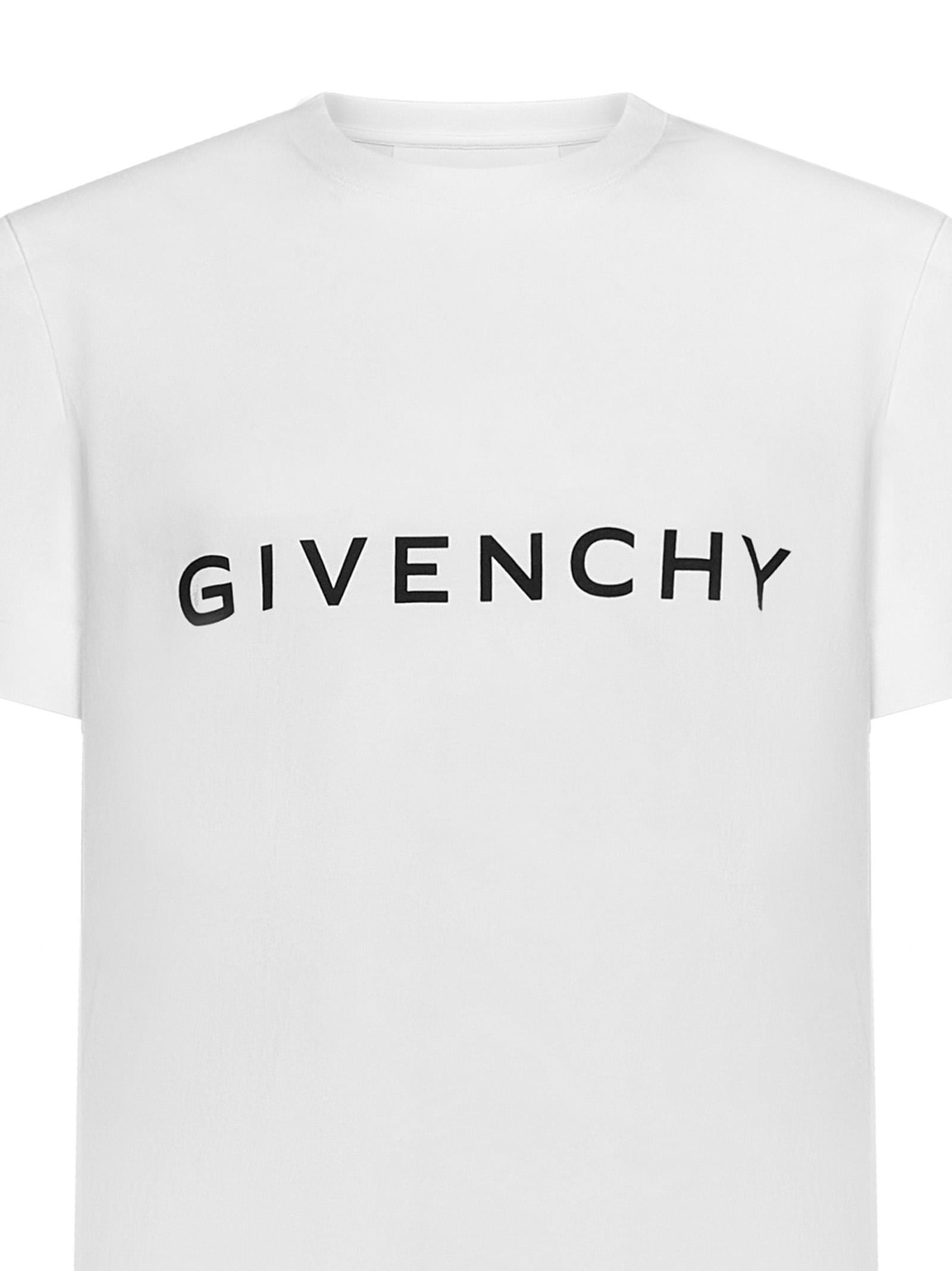 White cotton jersey slim-fit T-shirt with Givenchy Archetype print at front. - 5